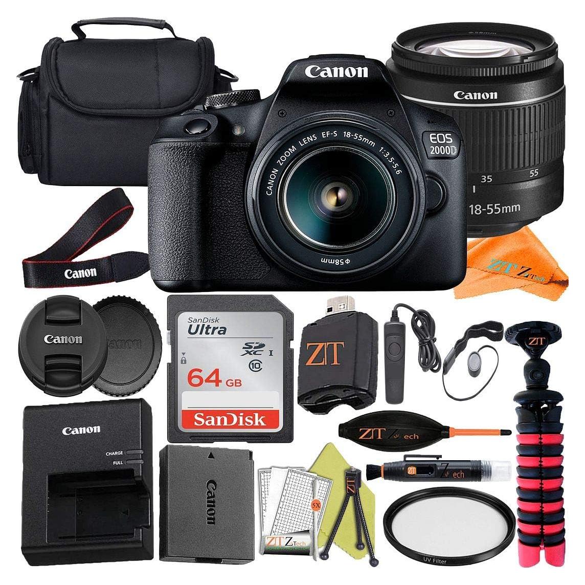 Cámara DSLR Canon EOS 2000D Rebel T7 24.1MP con Lente 18-55mm