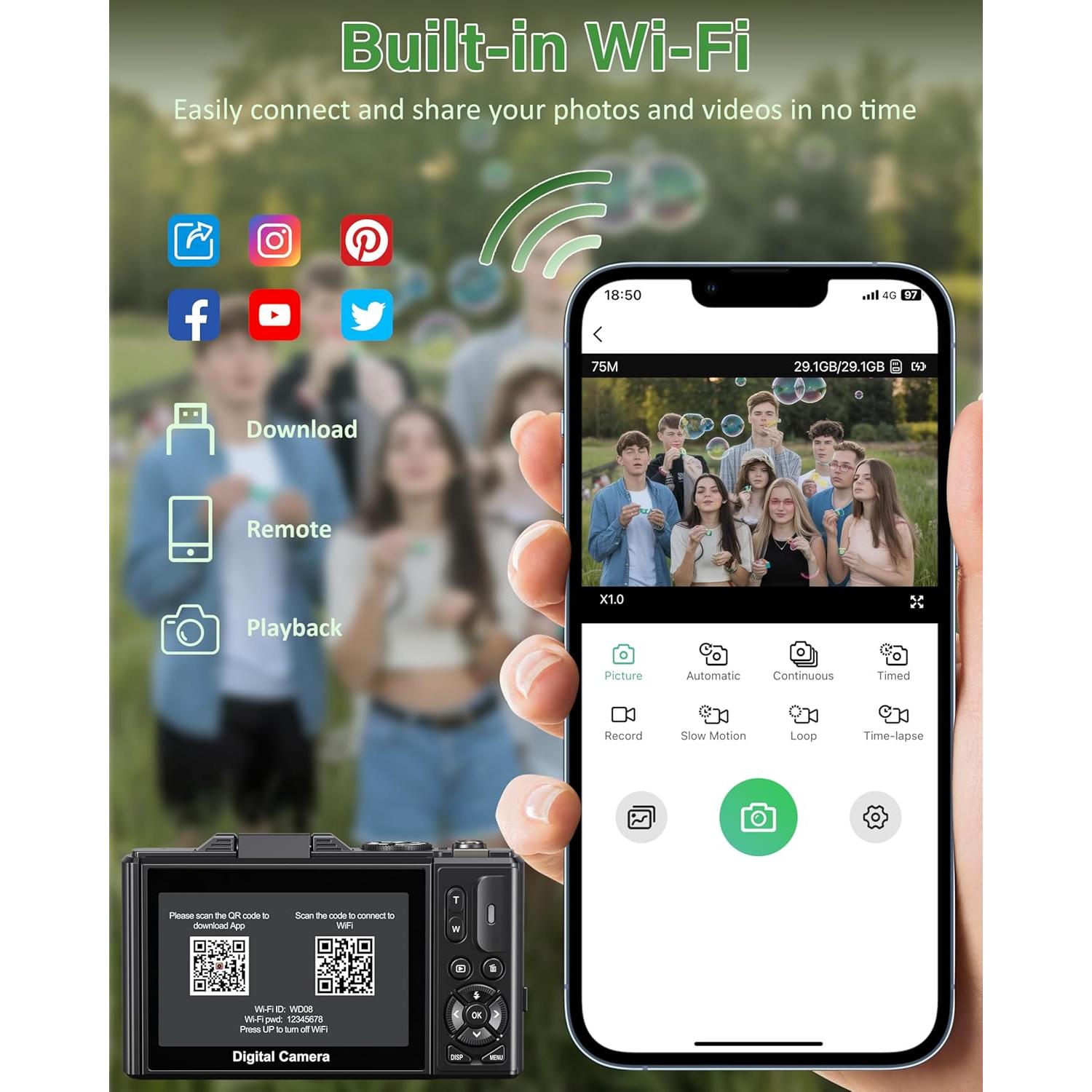 Cámara Digital Lacegre 5K 75MP con WiFi y Pantalla 3"