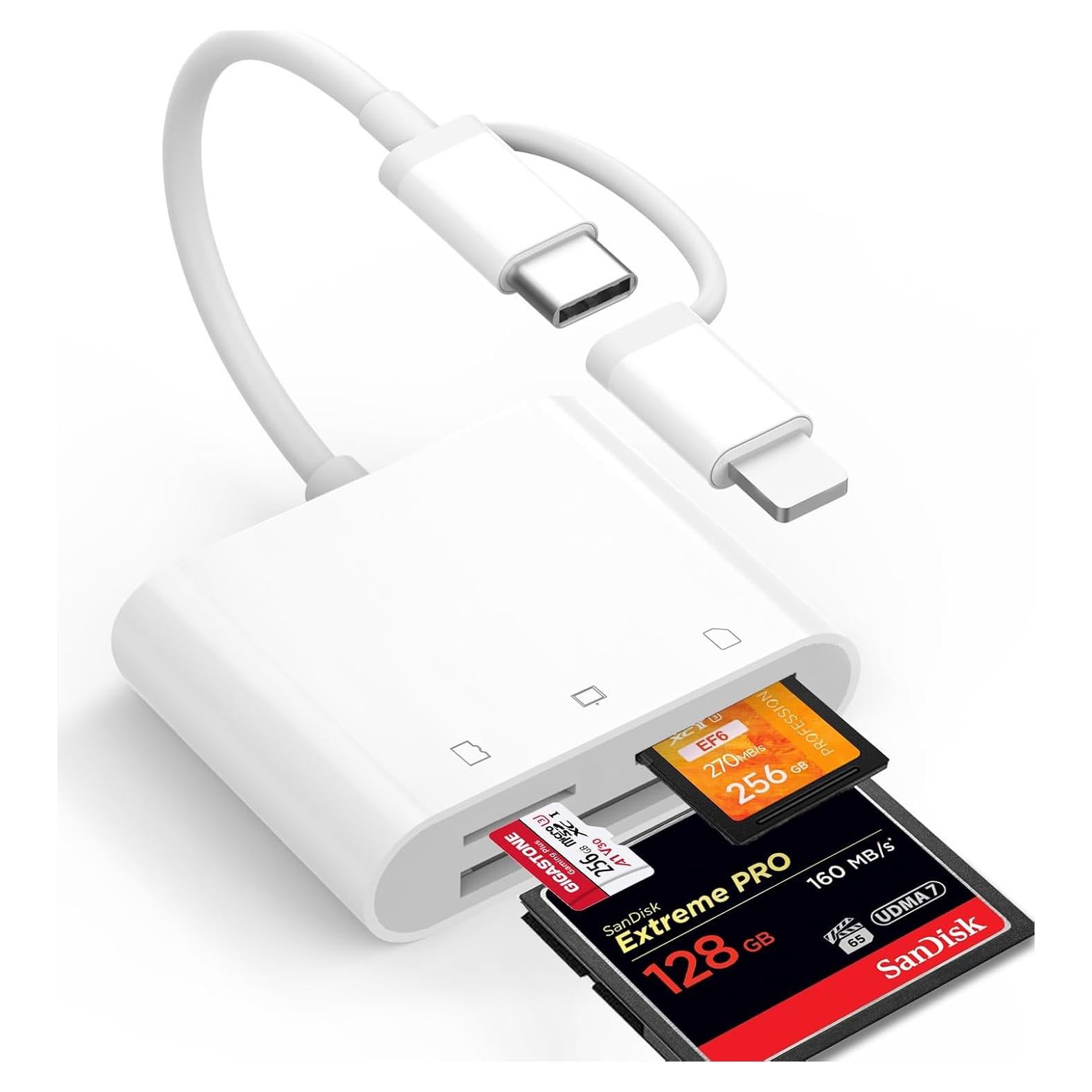 Lector de Tarjetas CF Denlane para iPhone y Android 3 en 1