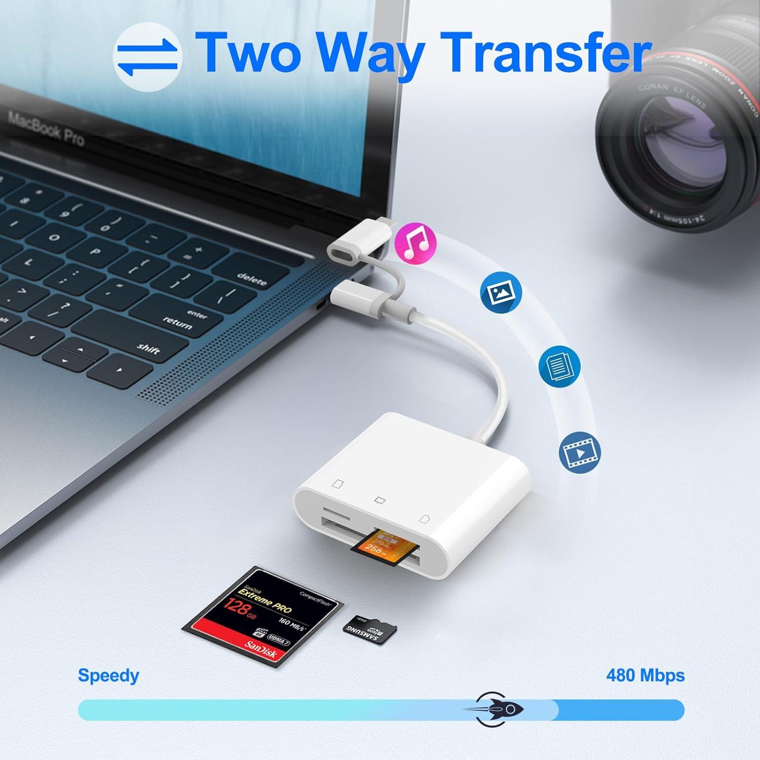 Lector de Tarjetas CF Denlane para iPhone y Android 3 en 1