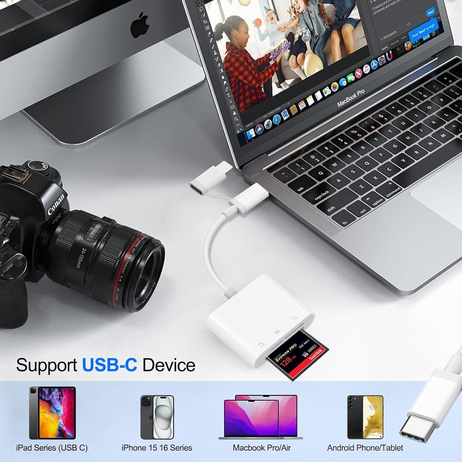 Lector de Tarjetas CF Denlane para iPhone y Android 3 en 1