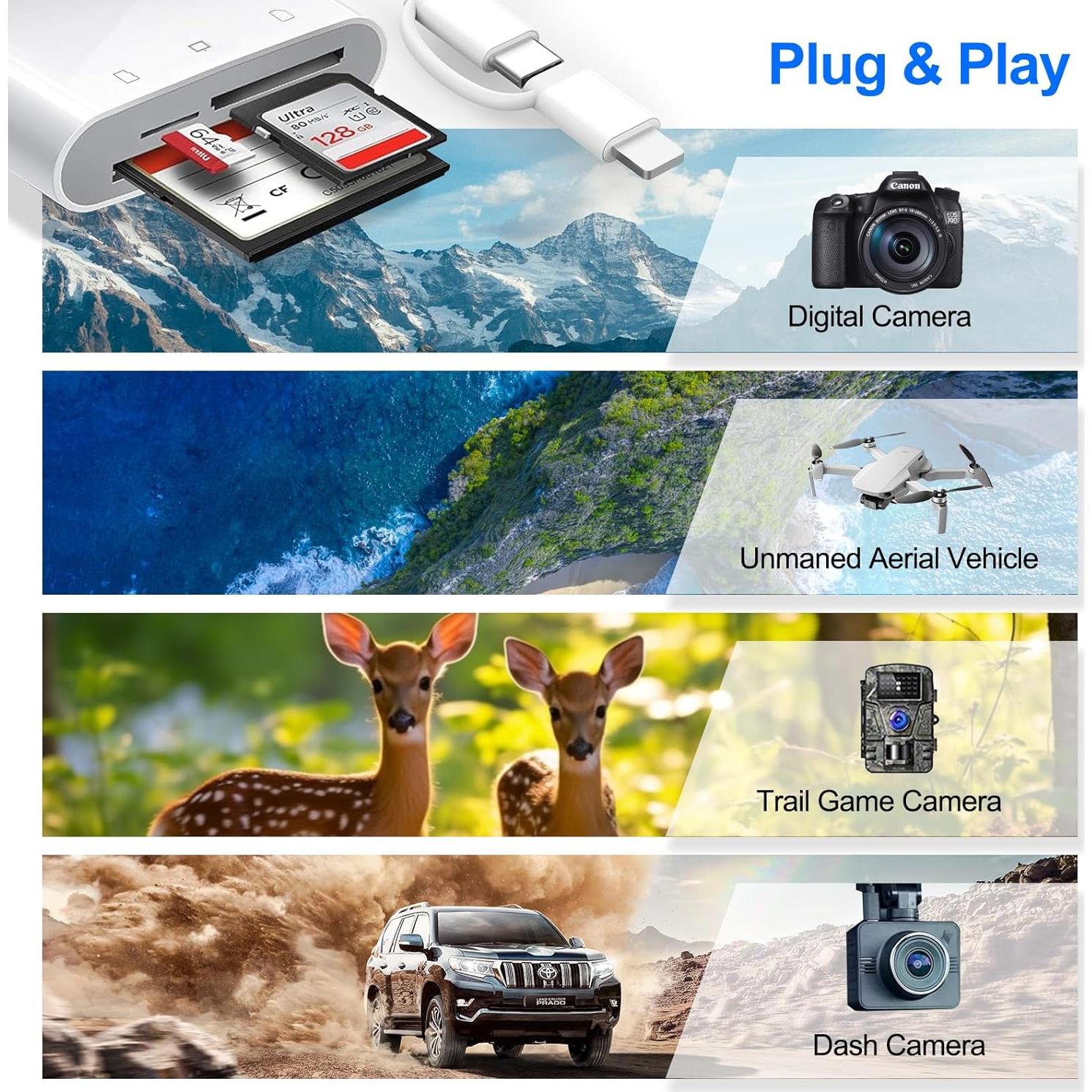 Lector de Tarjetas CF Denlane para iPhone y Android 3 en 1