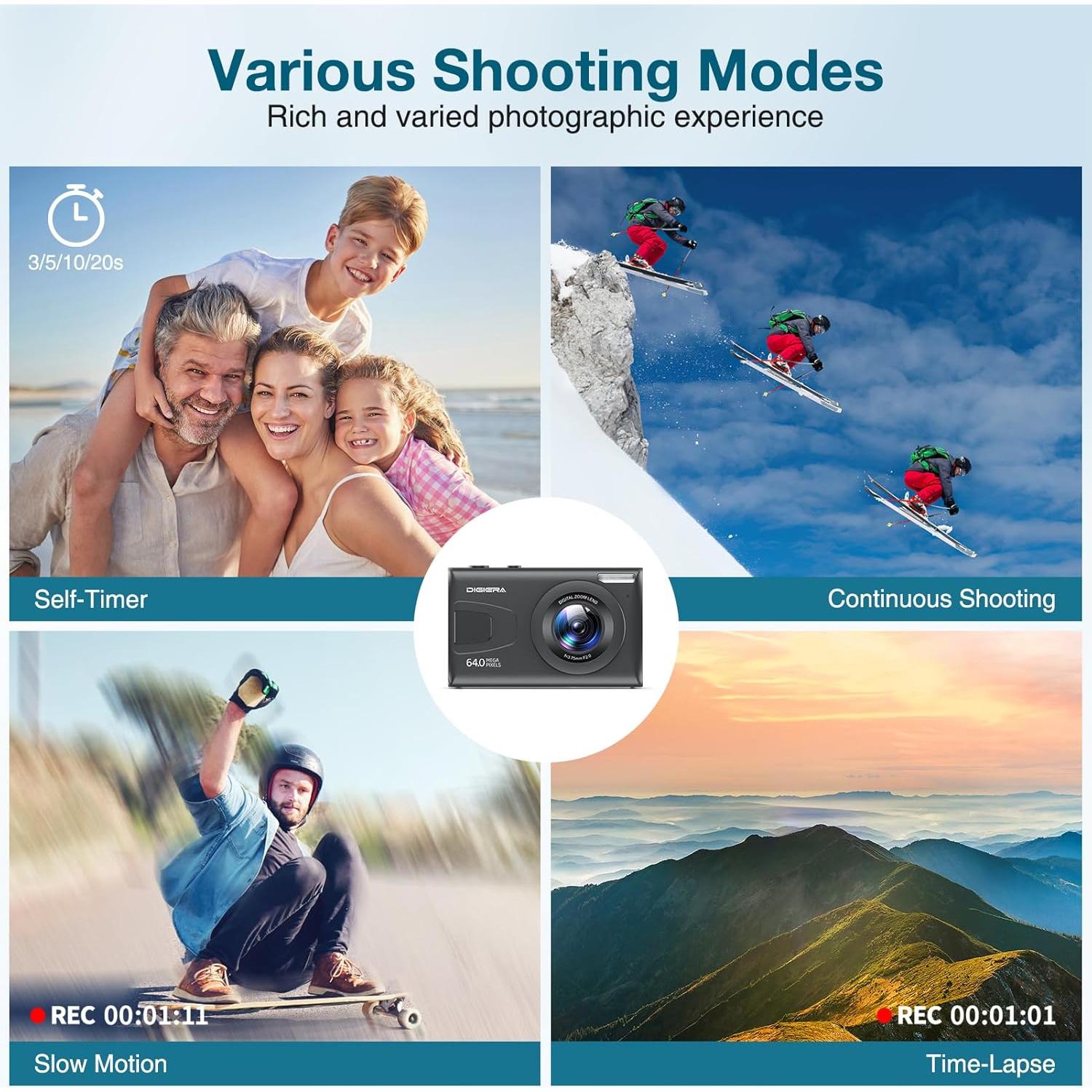 Cámara Digital Compacta DIGIERA C2 64MP 4K, Pantalla 6.1cm