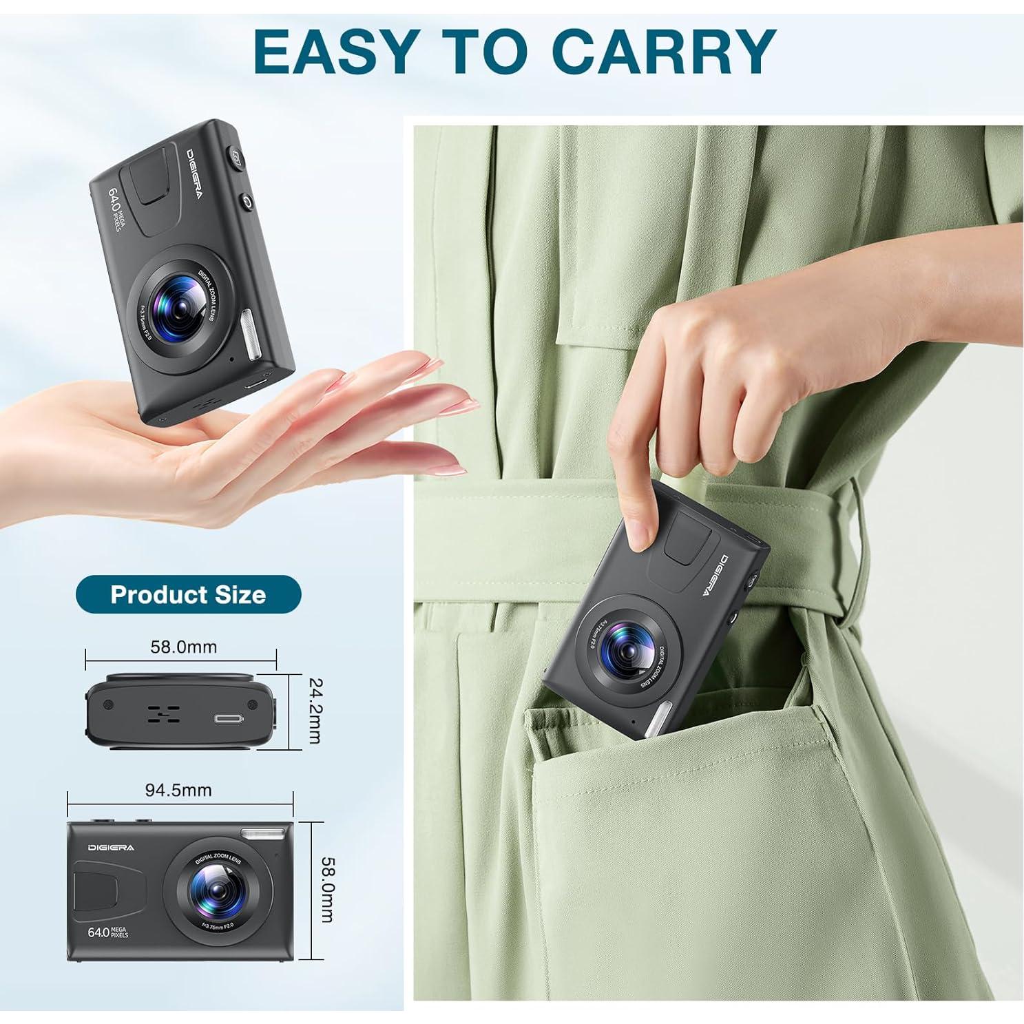 Cámara Digital Compacta DIGIERA C2 64MP 4K, Pantalla 6.1cm