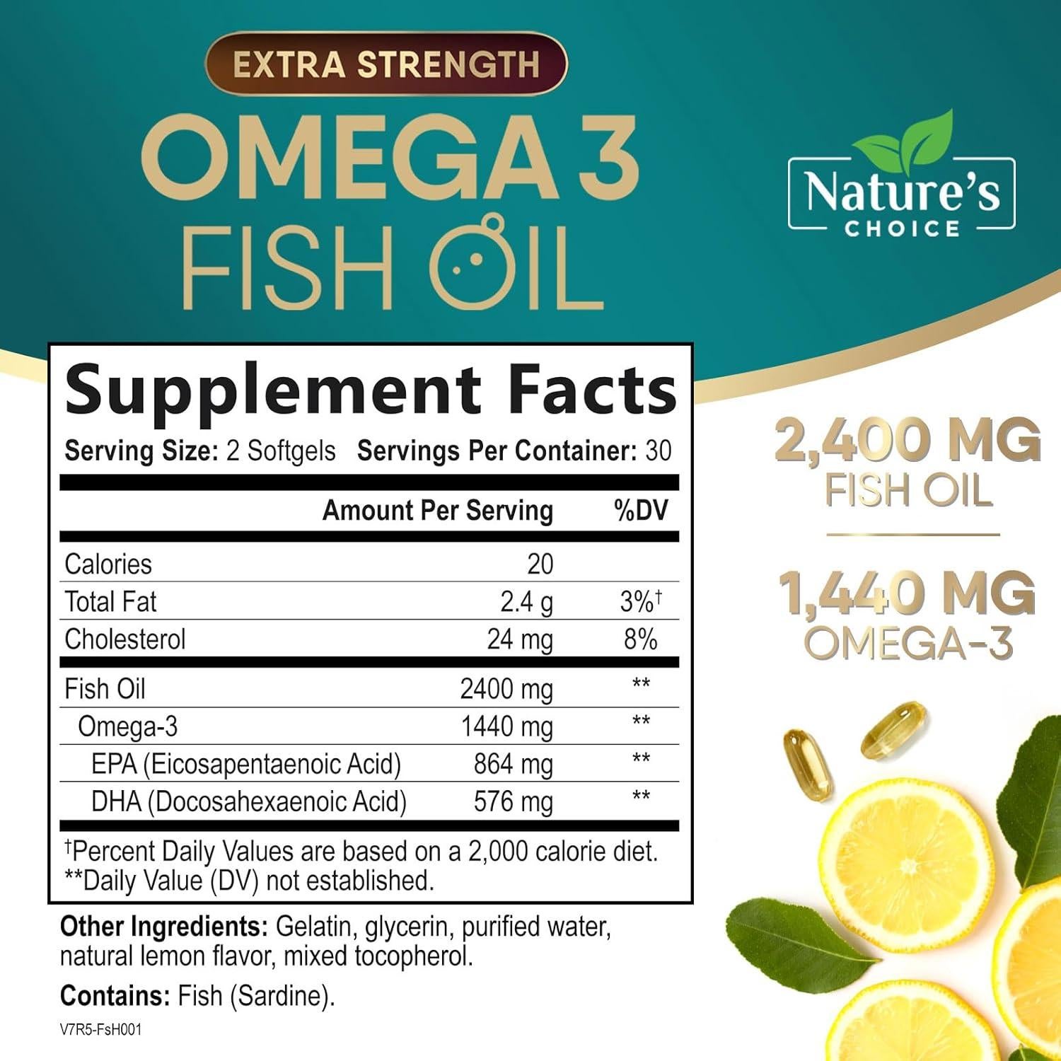 Suplemento Omega 3 Nature's Choice 2400 mg 60 Cápsulas Blandas