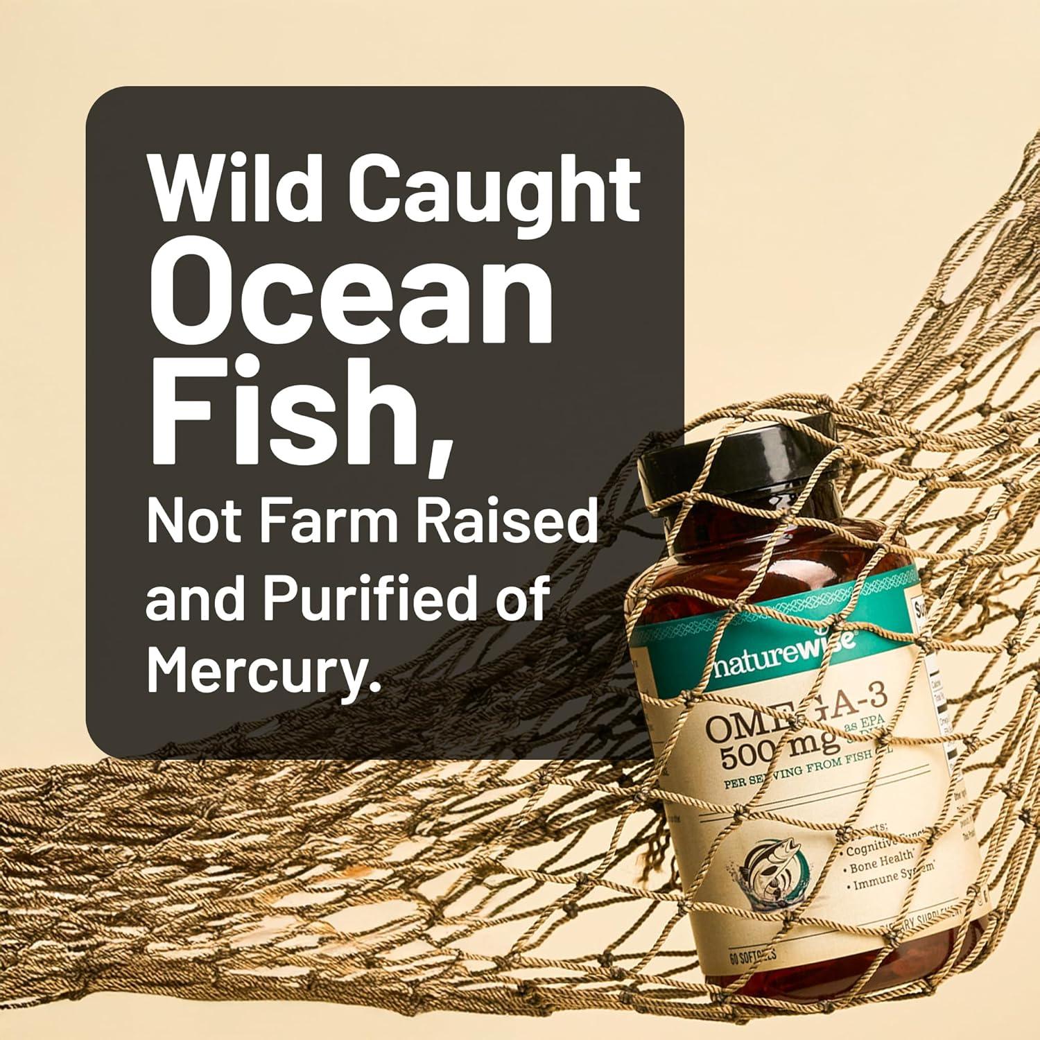 NatureWise Omega 3 Aceite de Pescado 500mg - 60 Cápsulas Blandas