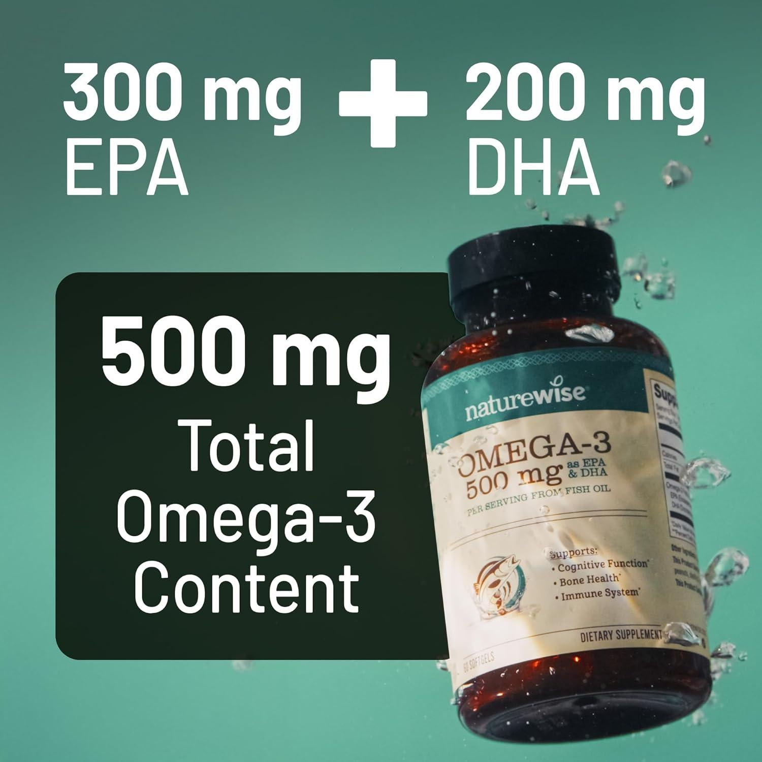 NatureWise Omega 3 Aceite de Pescado 500mg - 60 Cápsulas Blandas