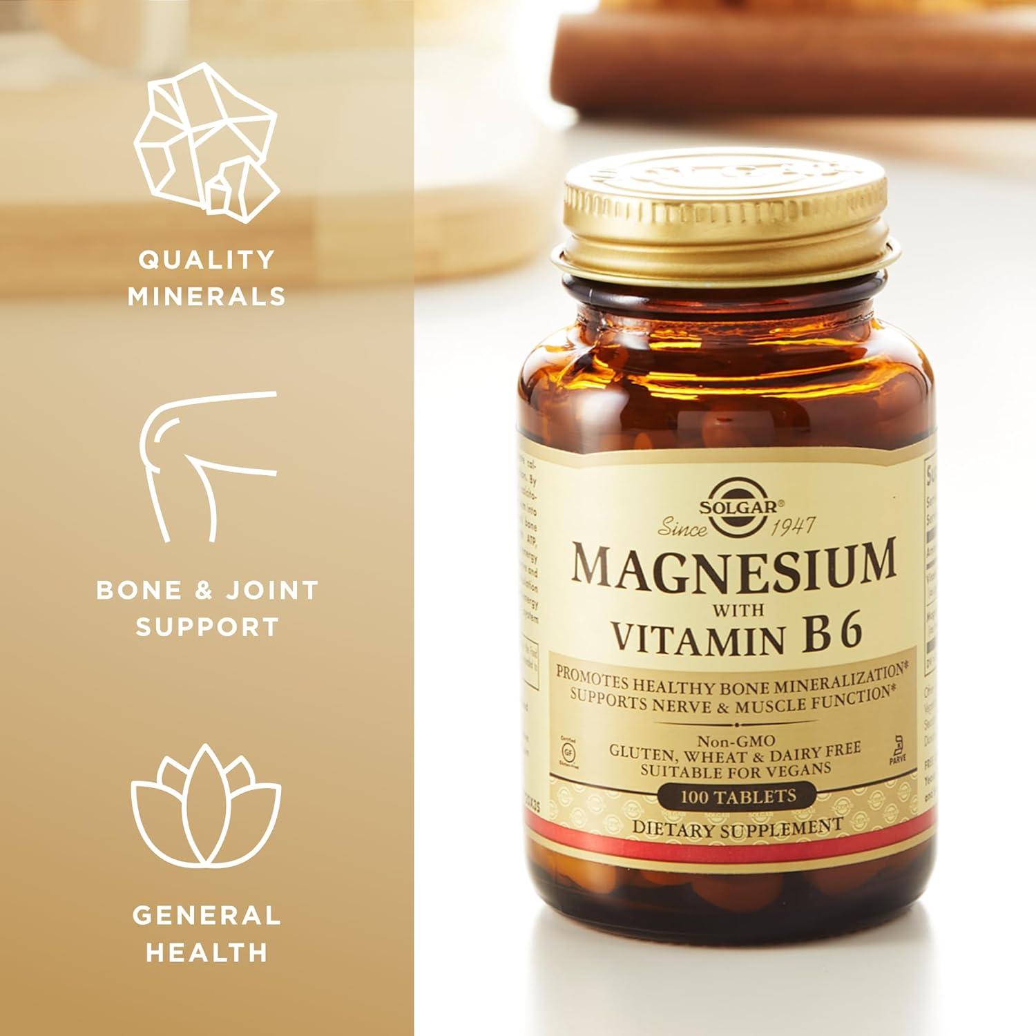 Suplemento de Magnesio con Vitamina B6 Solgar - 100 Tabletas