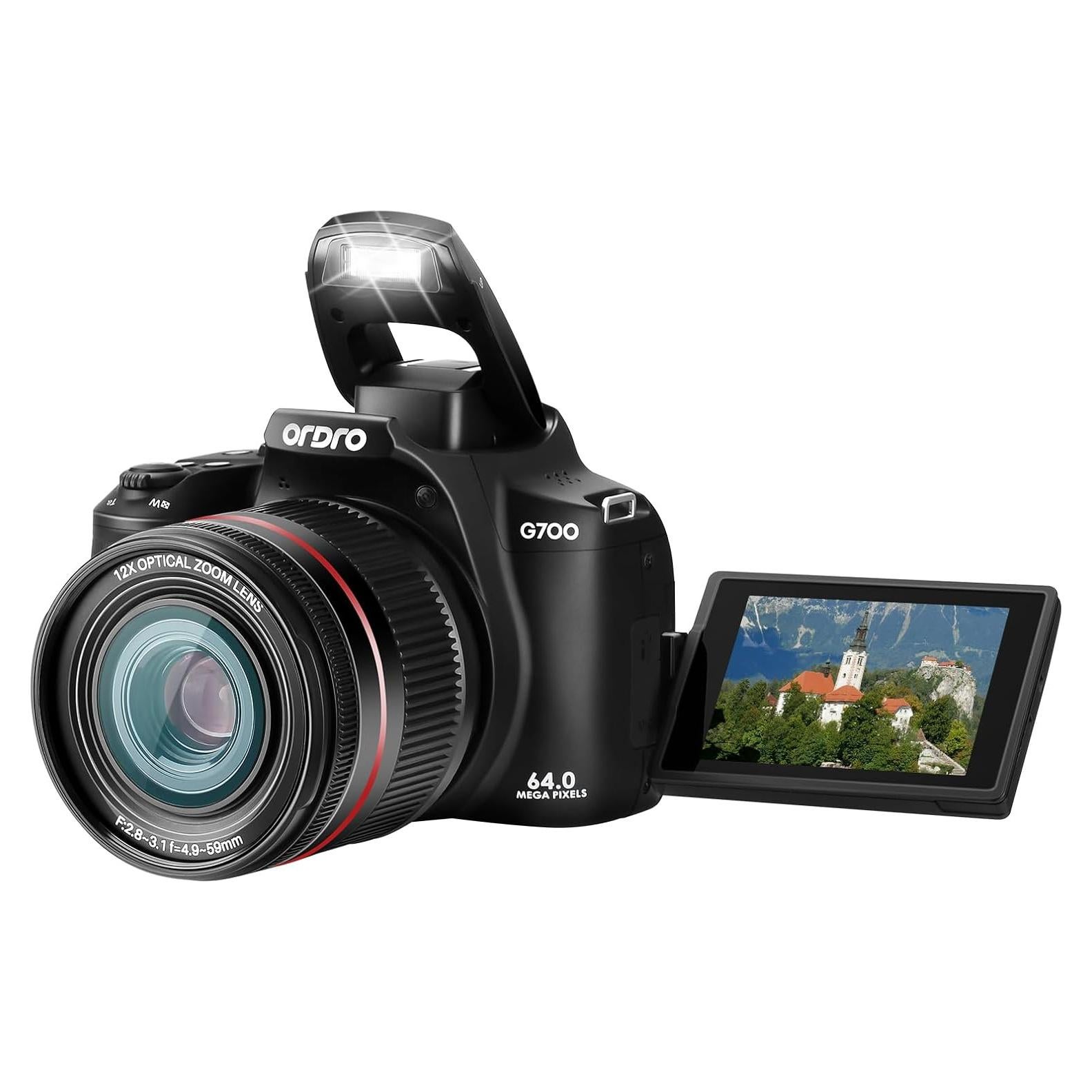 Cámara Digital Ordro G700 4K 64MP Pantalla Táctil 3" Zoom 12X