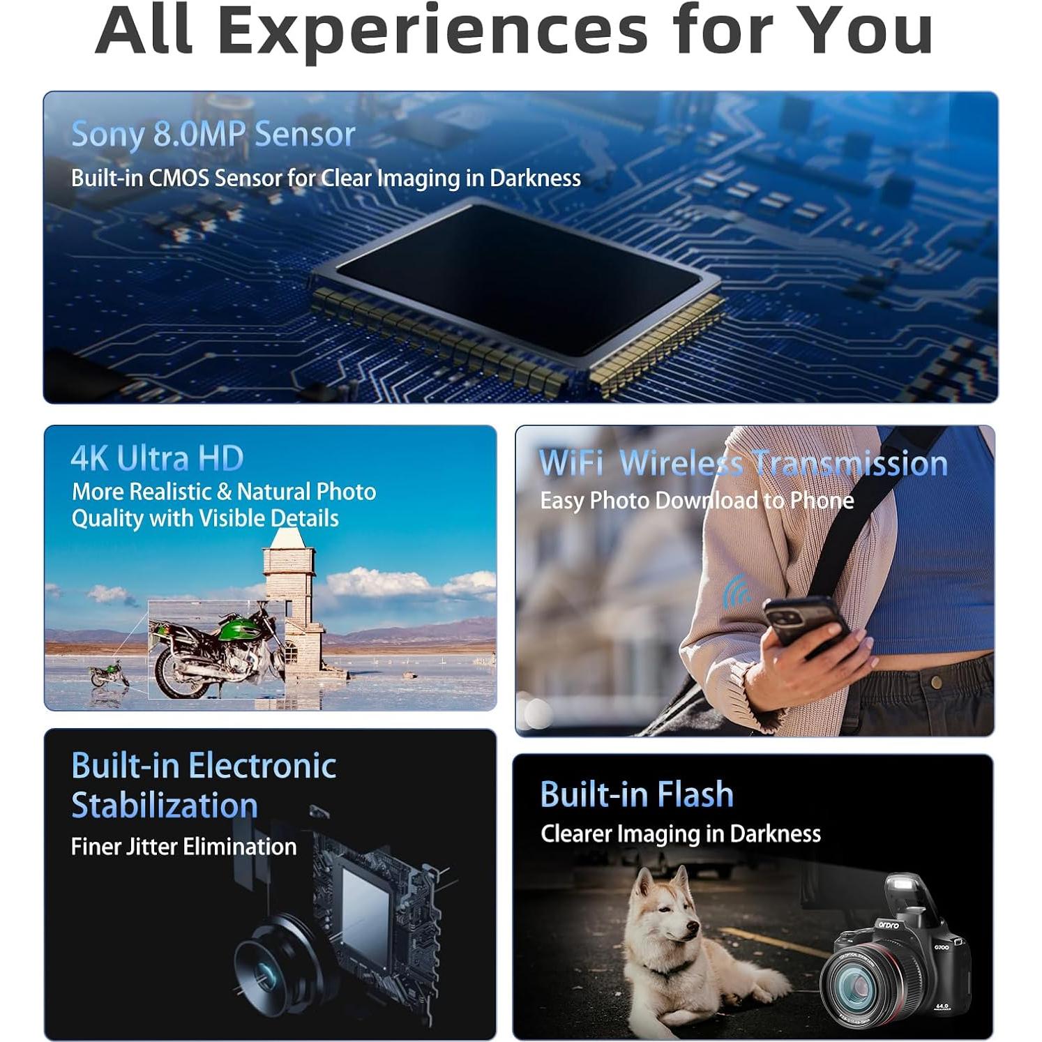 Cámara Digital Ordro G700 4K 64MP Pantalla Táctil 3" Zoom 12X