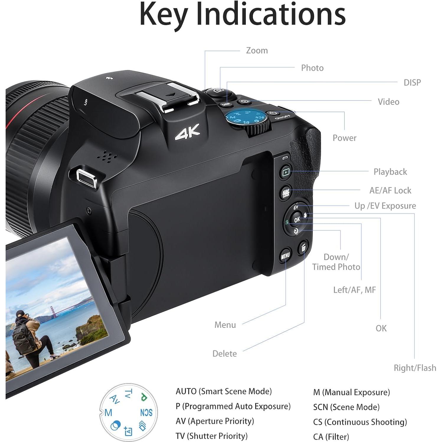 Cámara Digital Ordro G700 4K 64MP Pantalla Táctil 3" Zoom 12X