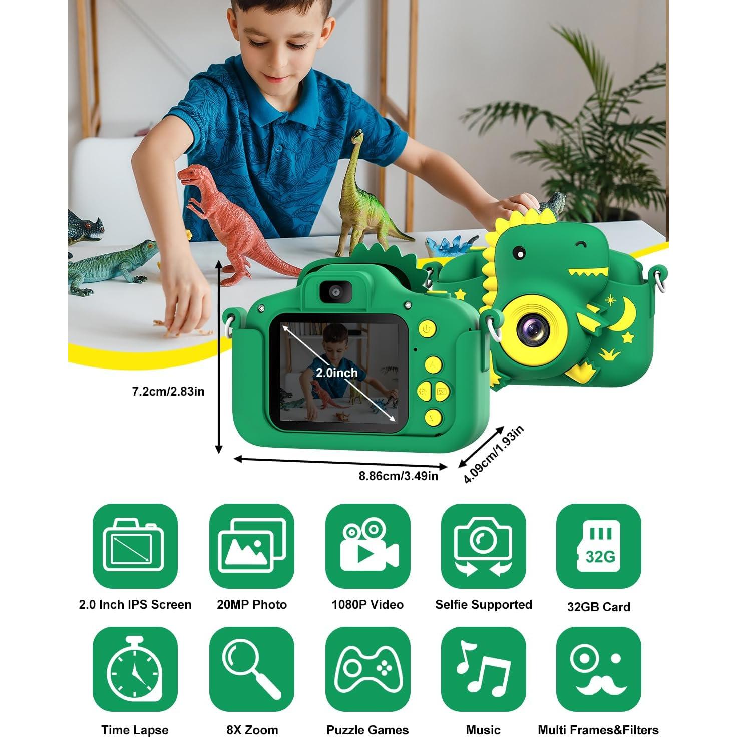 Cámara Digital para Niños GREENKINDER Dinosaurio 20MP HD