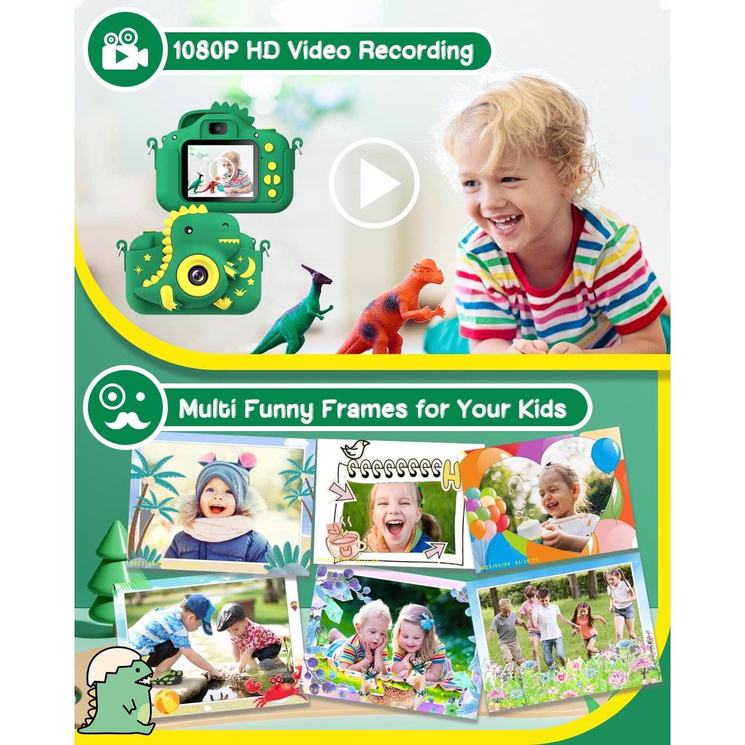 Cámara Digital para Niños GREENKINDER Dinosaurio 20MP HD