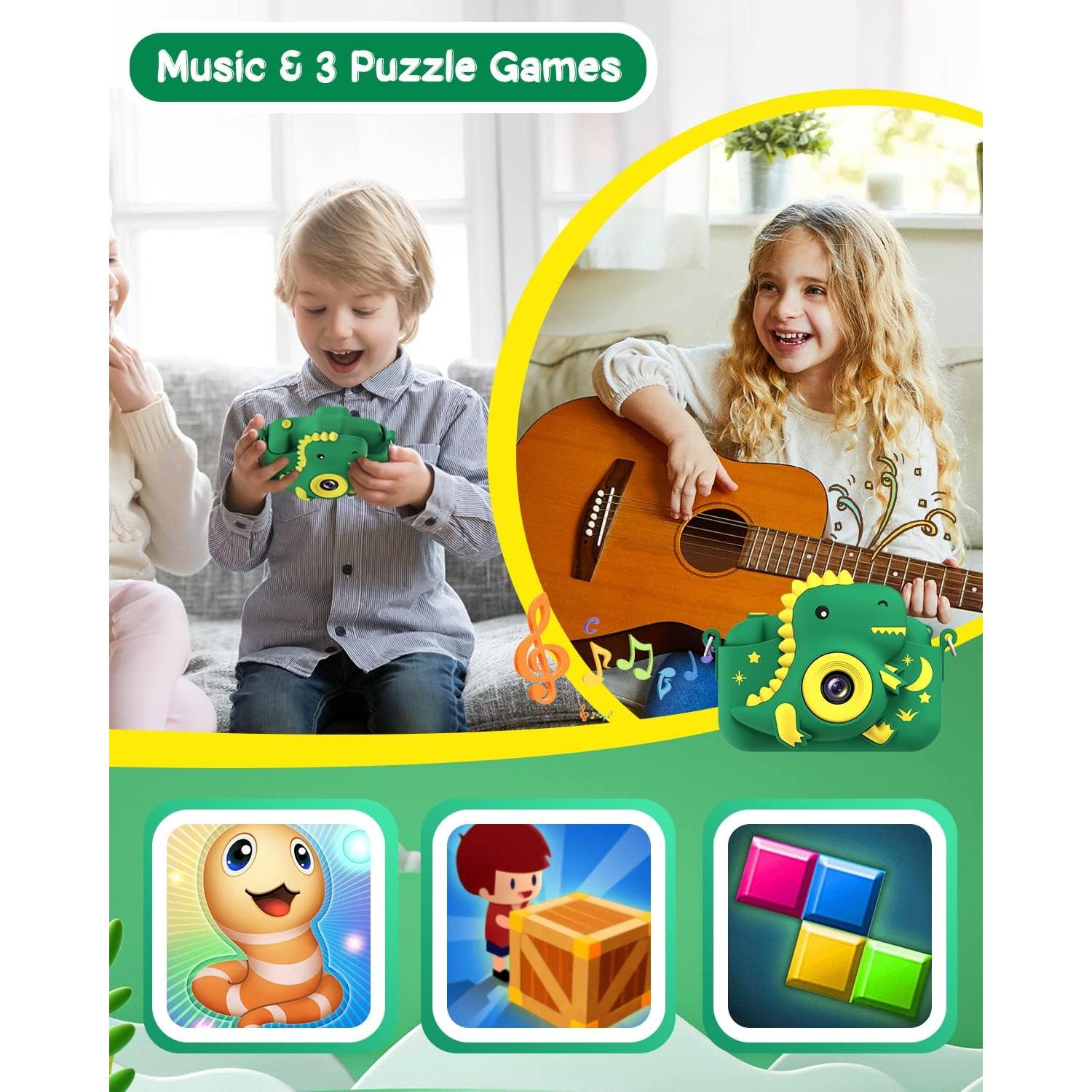 Cámara Digital para Niños GREENKINDER Dinosaurio 20MP HD