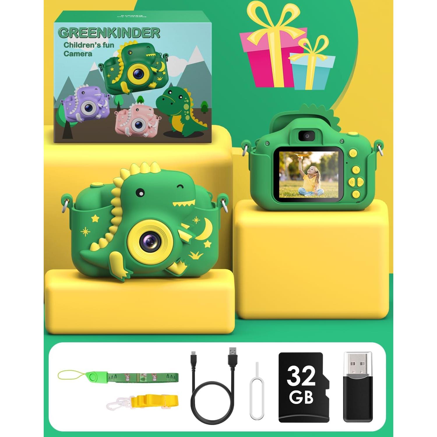 Cámara Digital para Niños GREENKINDER Dinosaurio 20MP HD