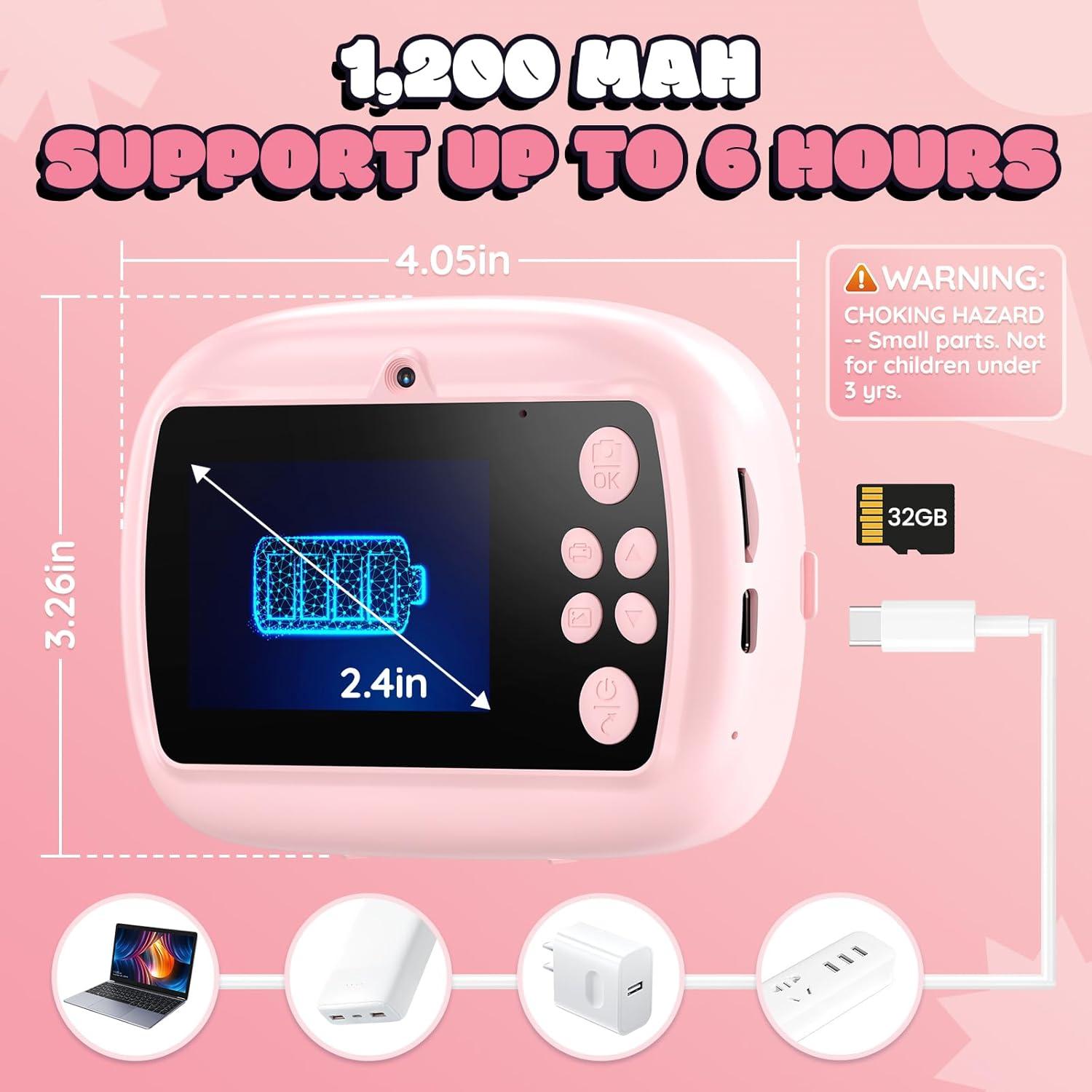 Cámara Instantánea YOZISS A24 para Niños Rosa 24MP 1080P