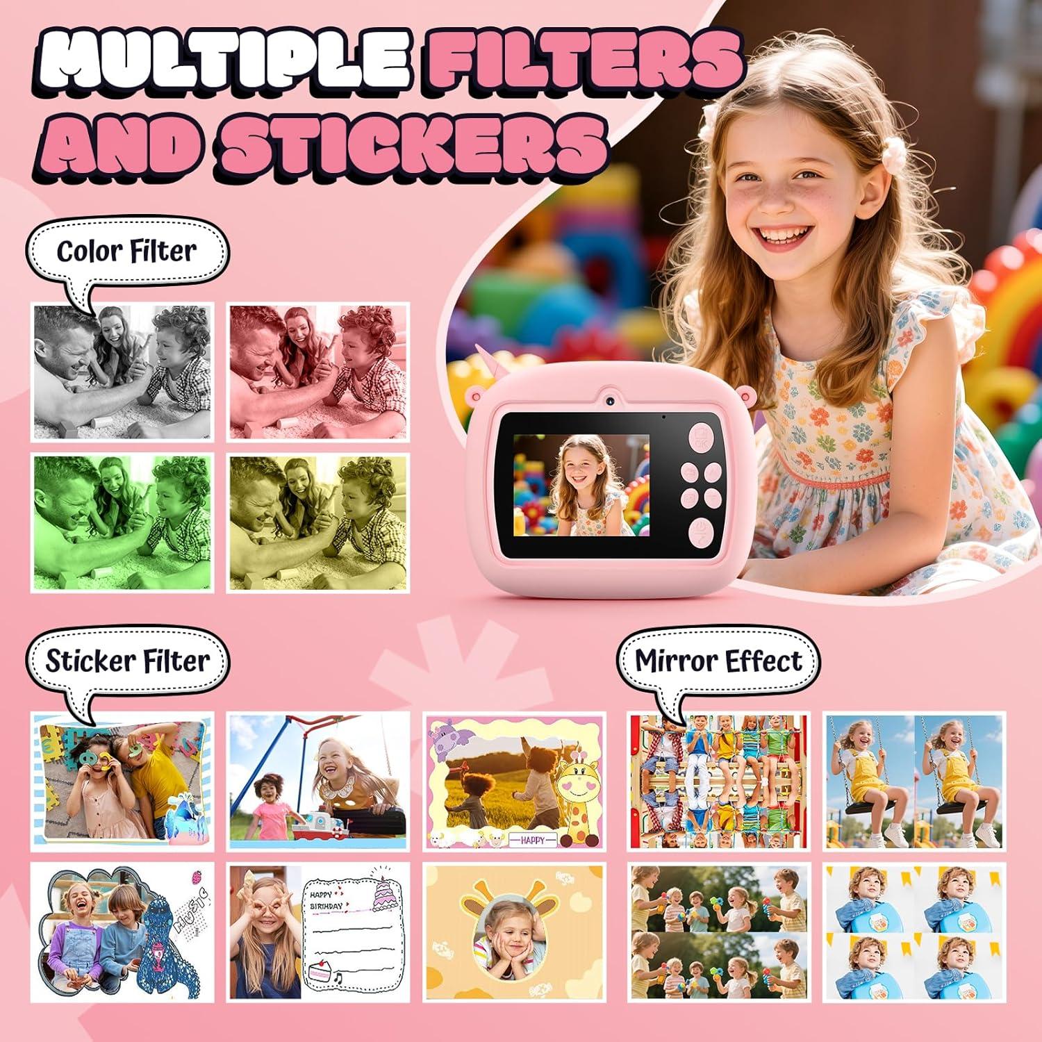 Cámara Instantánea YOZISS A24 para Niños Rosa 24MP 1080P