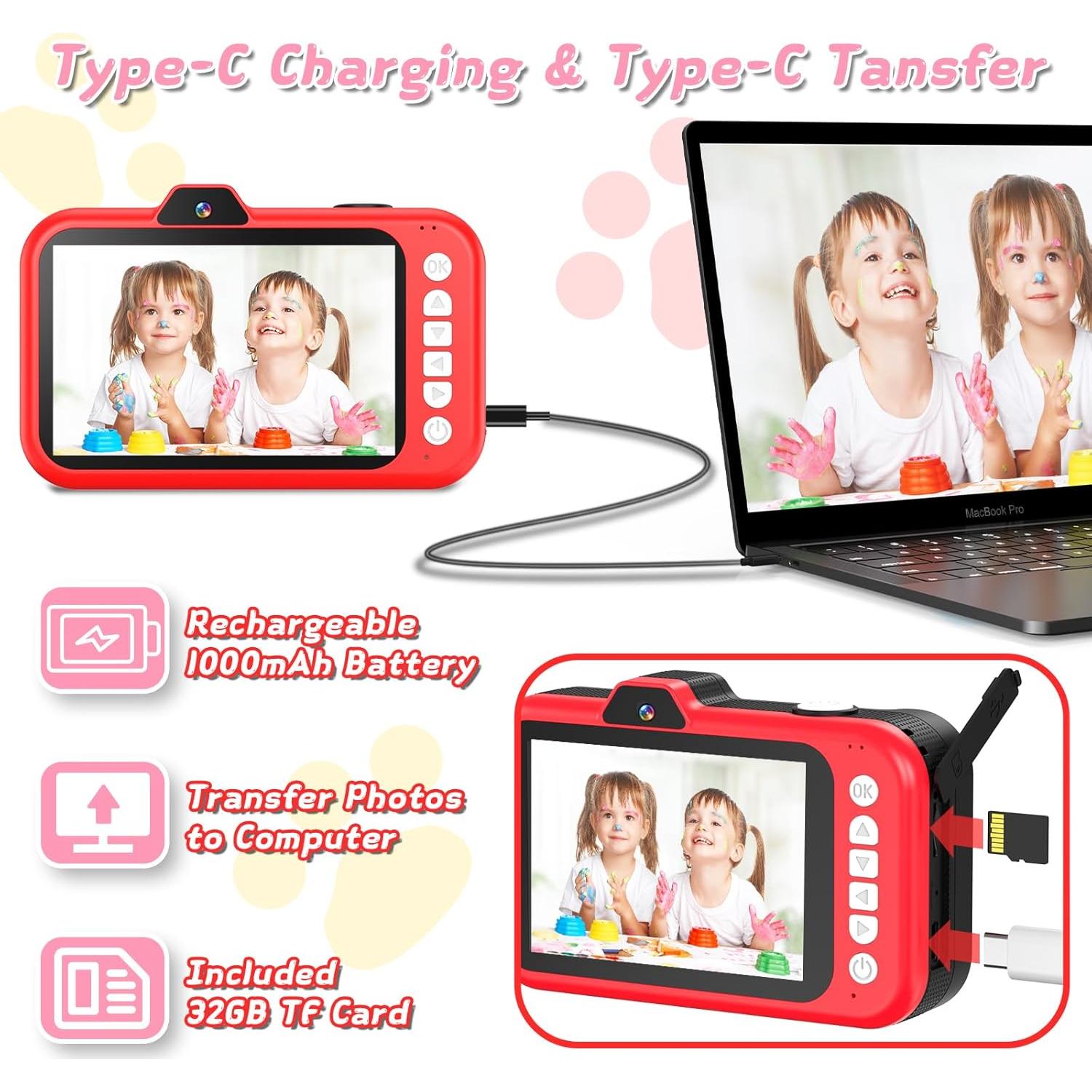 Cámara Digital para Niños CHAKEYAKE H90 con Zoom 10x y Pantalla 3.5"