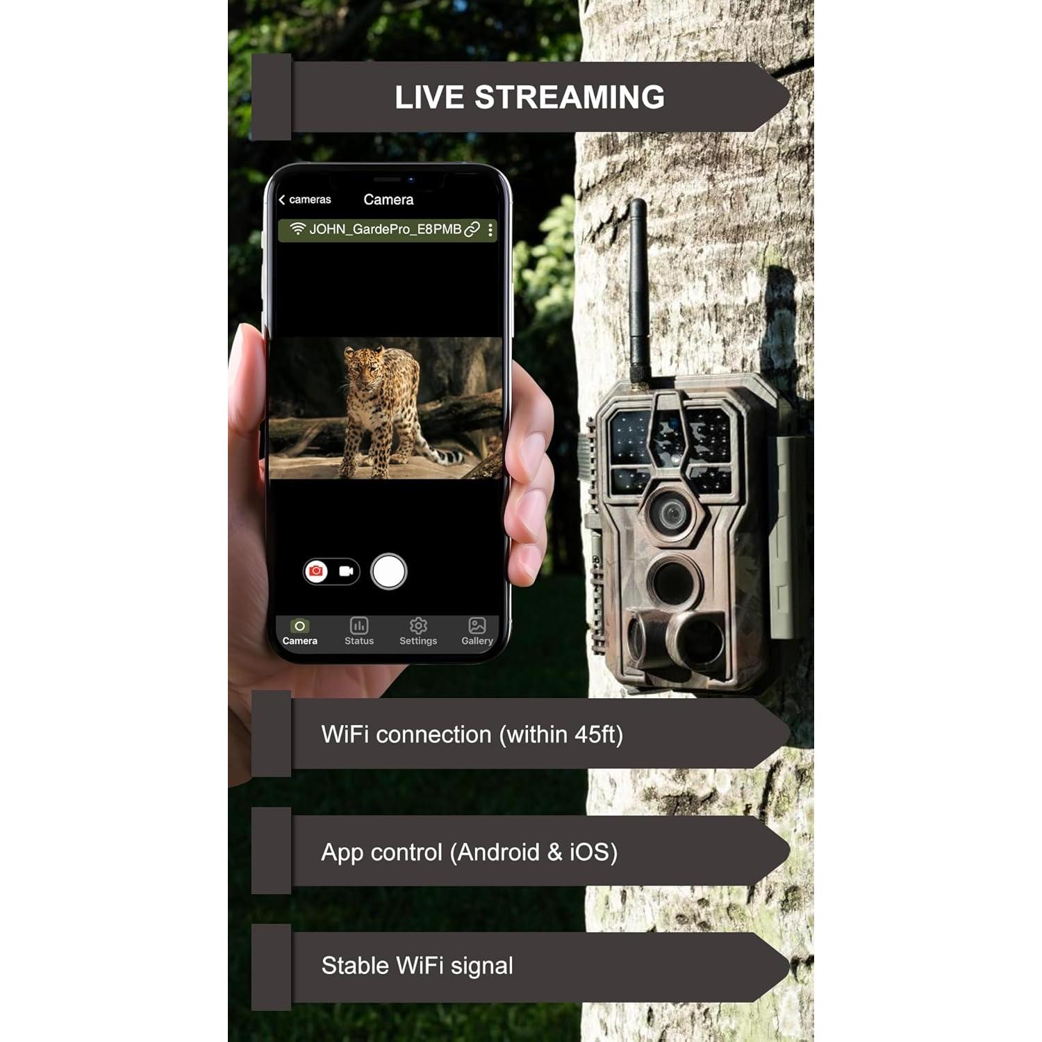 Cámara de sendero GardePro E8PMB, 64MP, WiFi, visión nocturna