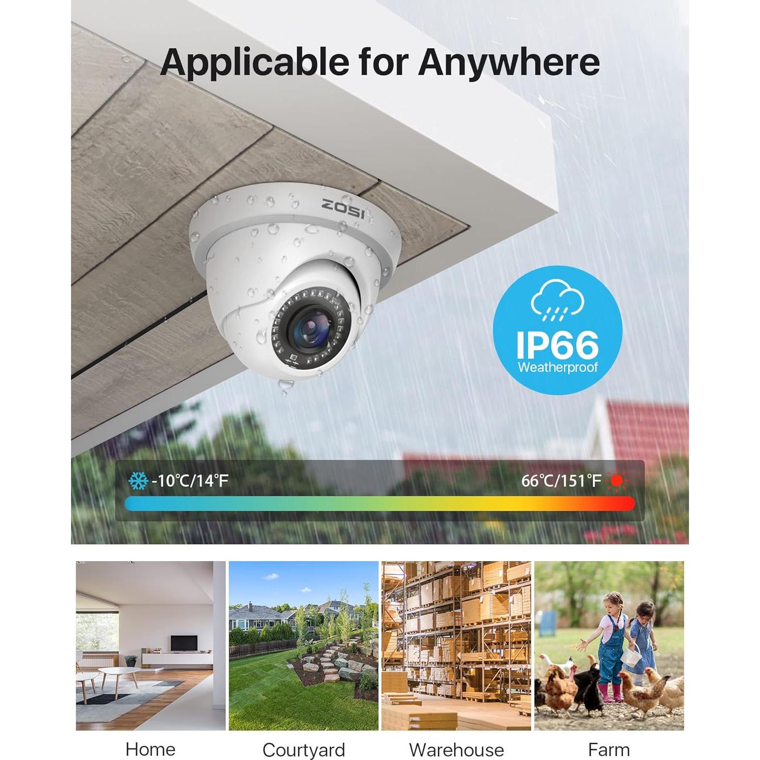 Cámara de Seguridad ZOSI 1080p Dome IP66 para Interior/Exterior