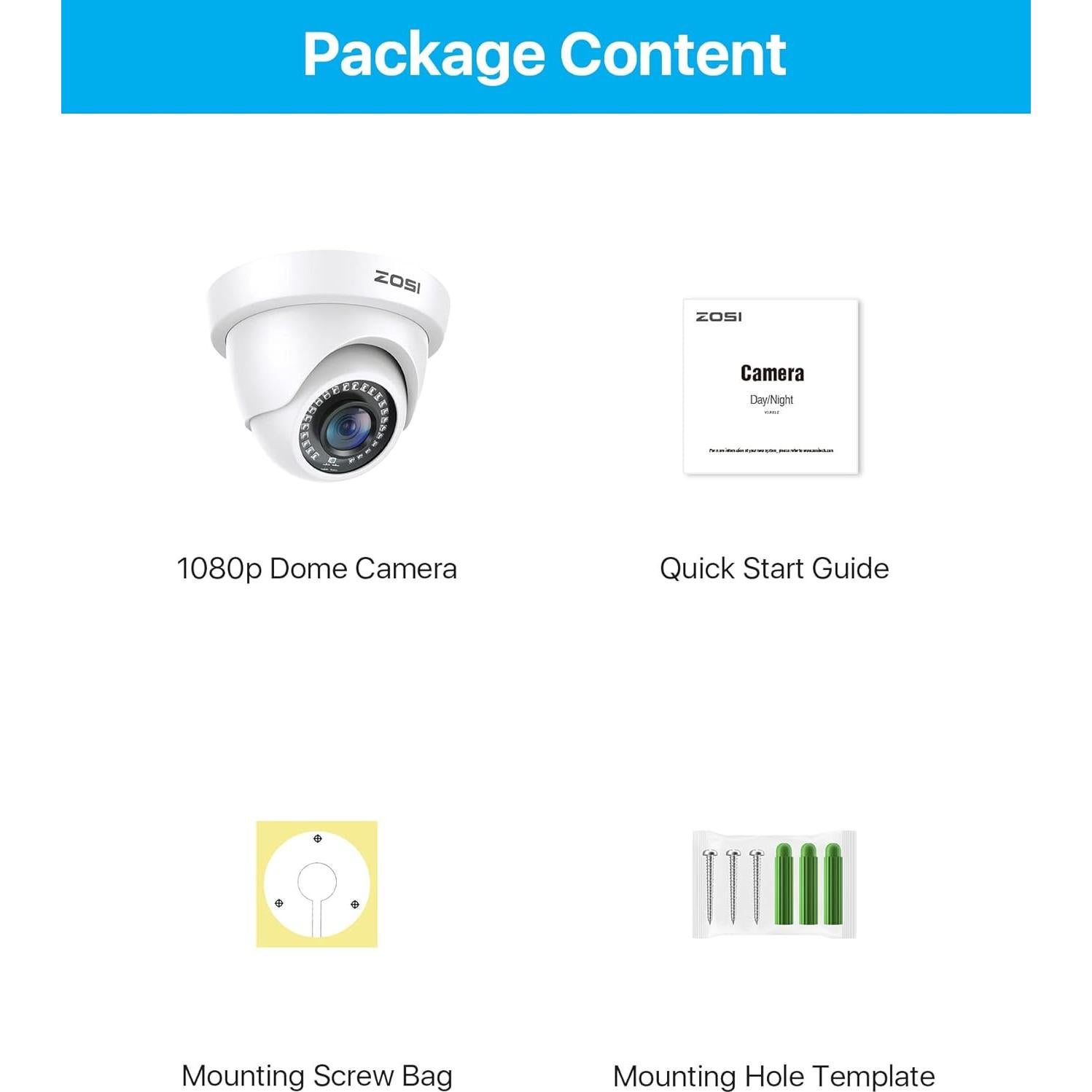 Cámara de Seguridad ZOSI 1080p Dome IP66 para Interior/Exterior