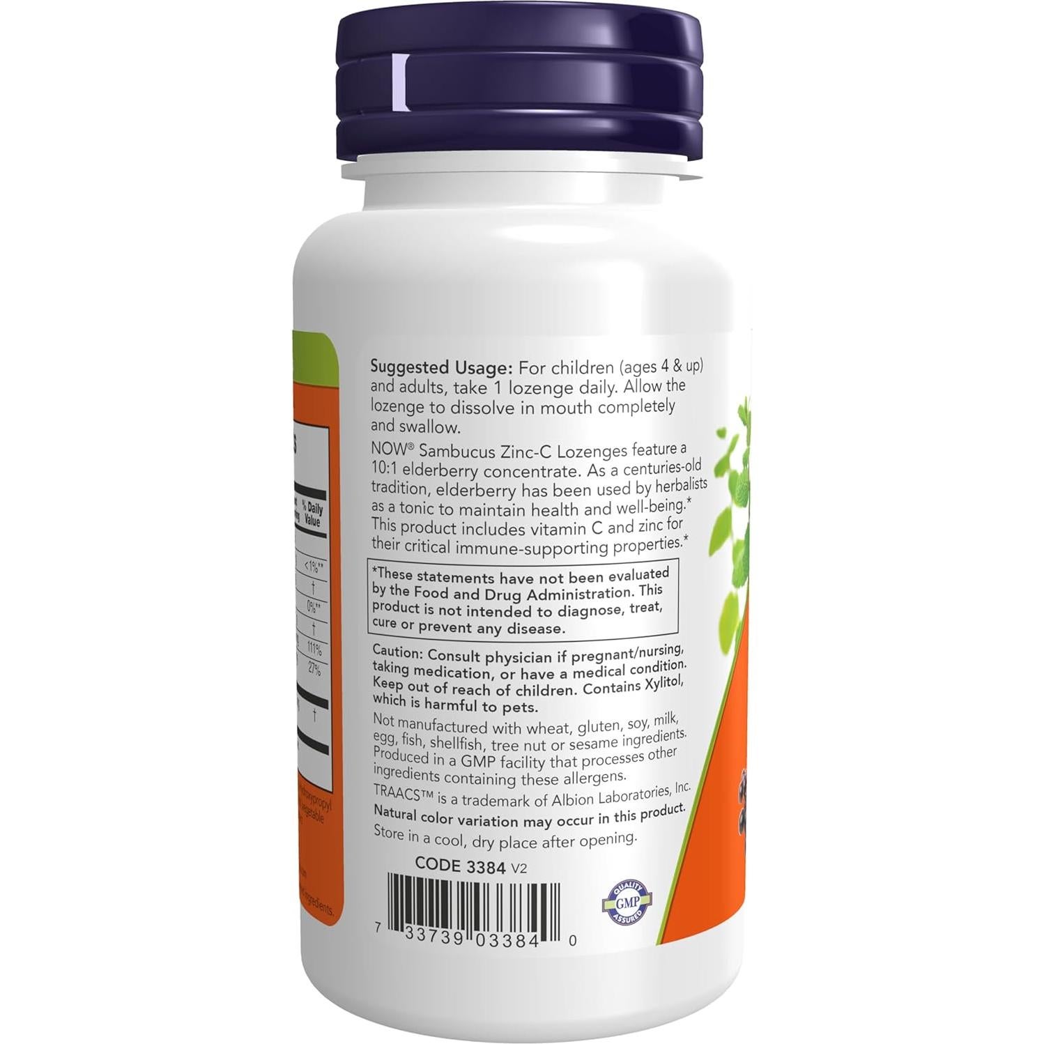 Suplemento NOW Foods Zinc-C con Saúco y Vitamina C 60 Pastillas