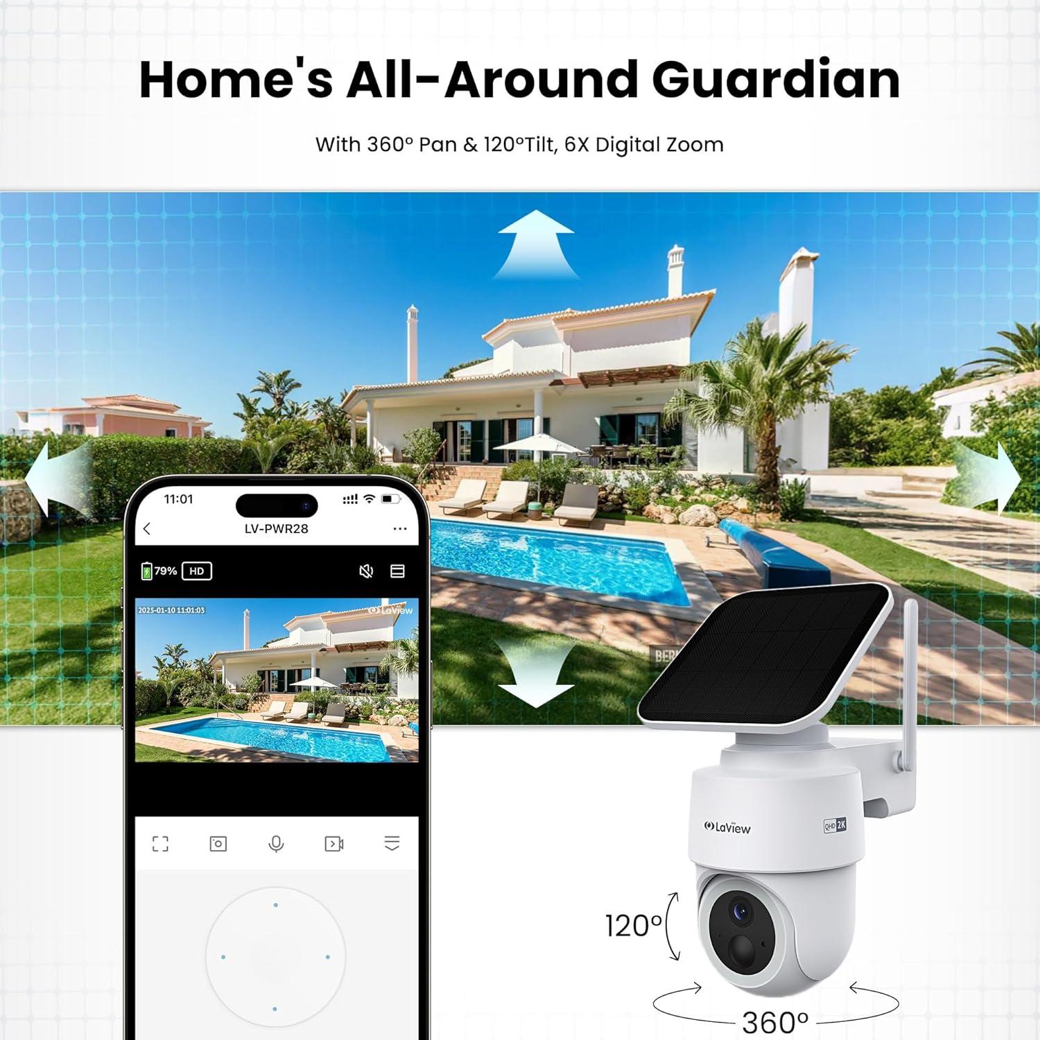 Cámara de Seguridad Solar Inalámbrica LaView 2K 3MP IP65