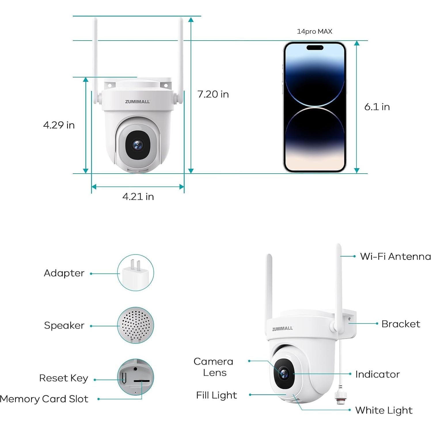 Cámara de Seguridad ZUMIMALL 5MP WiFi Exterior IP66 con Visión Nocturna