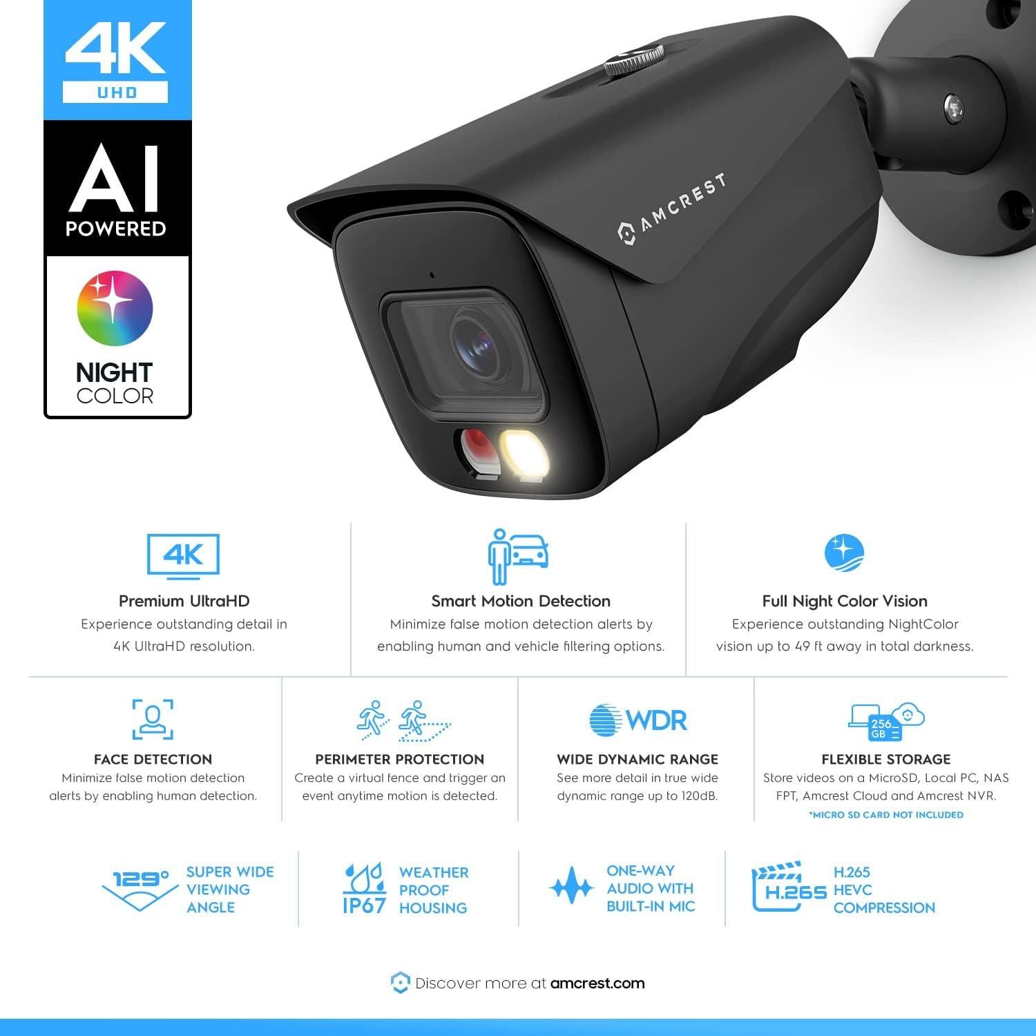 Cámara IP PoE Amcrest UltraHD 4K 8MP Visión Nocturna 15m
