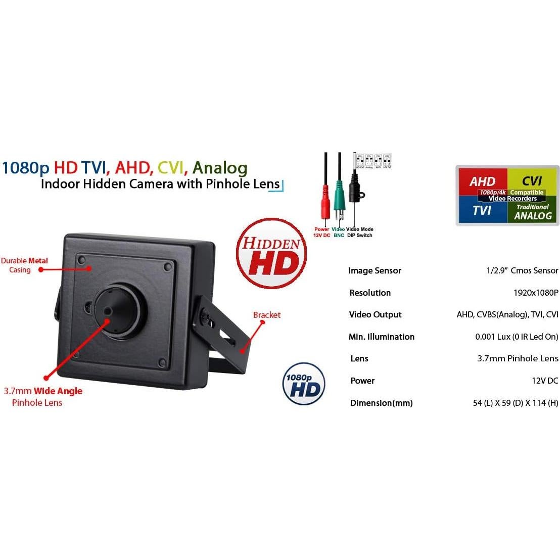 Cámara Oculta Mini Evertech AHD 1080p Lente Pinhole Interior