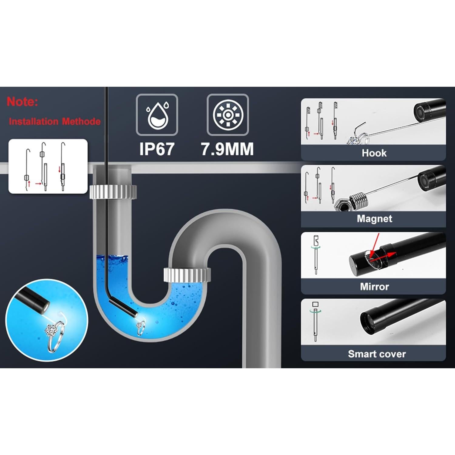 Cámara Endoscopio HD 1920P POLEDY 5m IP67 con Luz LED