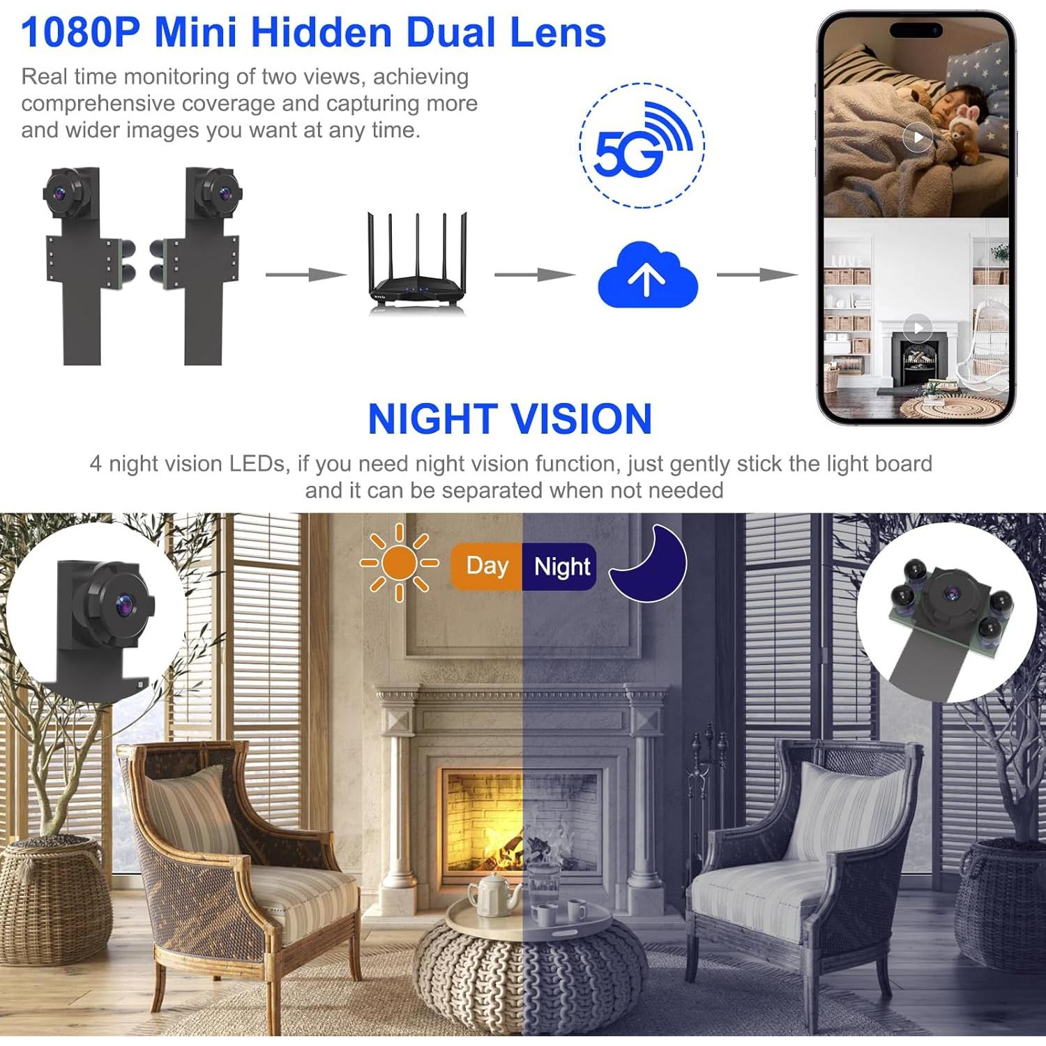 Cámara Espía WiFi 1080P Doble Lente Shenzhen W88-1