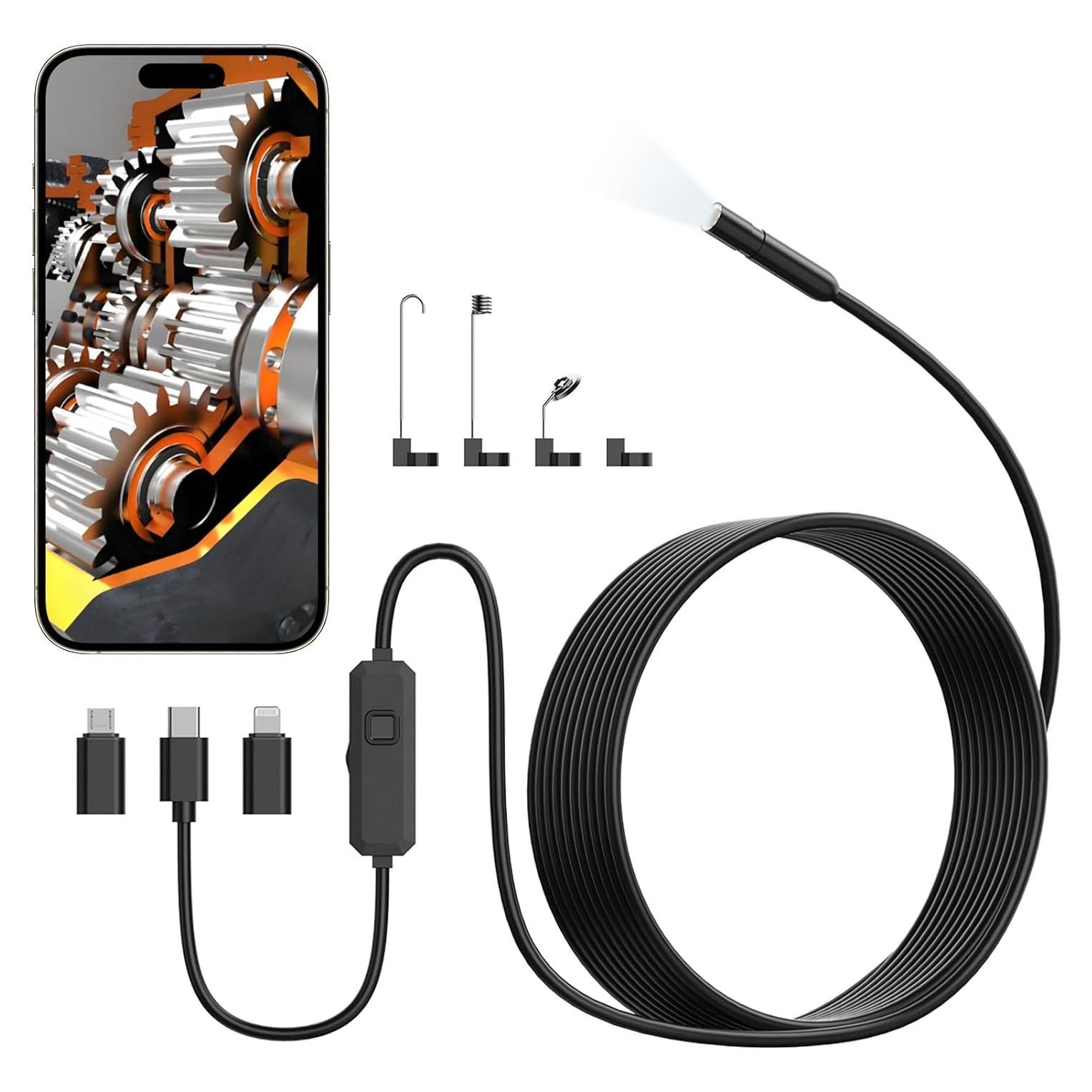 Cámara de Endoscopio TOPDC HD 1920p 5m IP67 con Luz LED