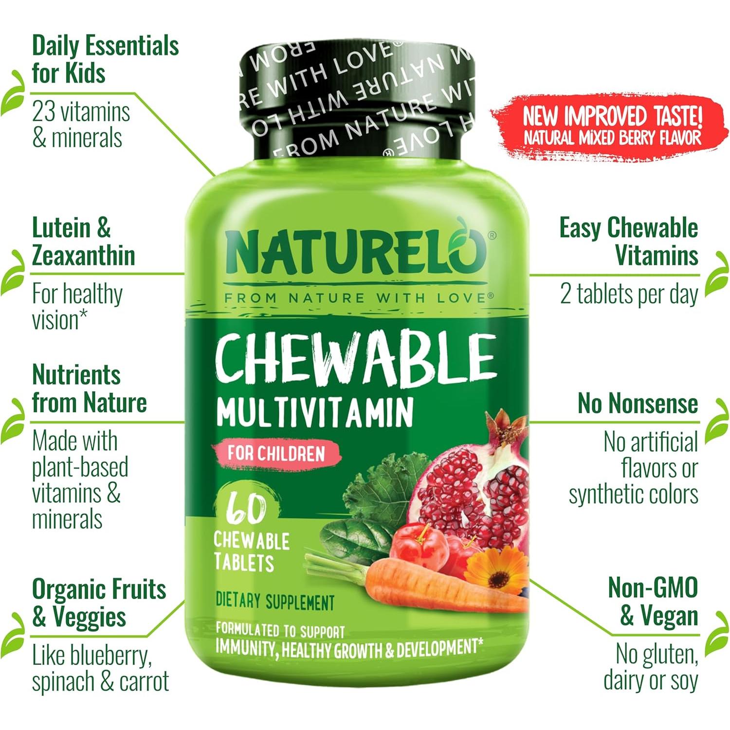 Multivitamina Masticable para Niños NATURELO - 60 Tabletas Orgánicas