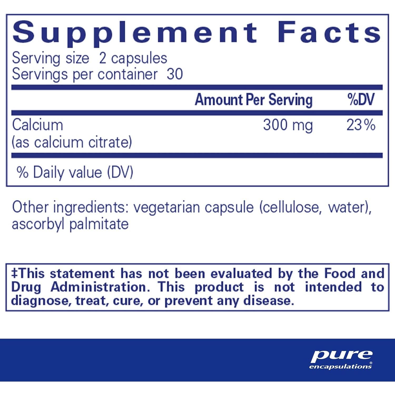 Suplemento de Calcio Citrato Pure Encapsulations - 60 Cápsulas