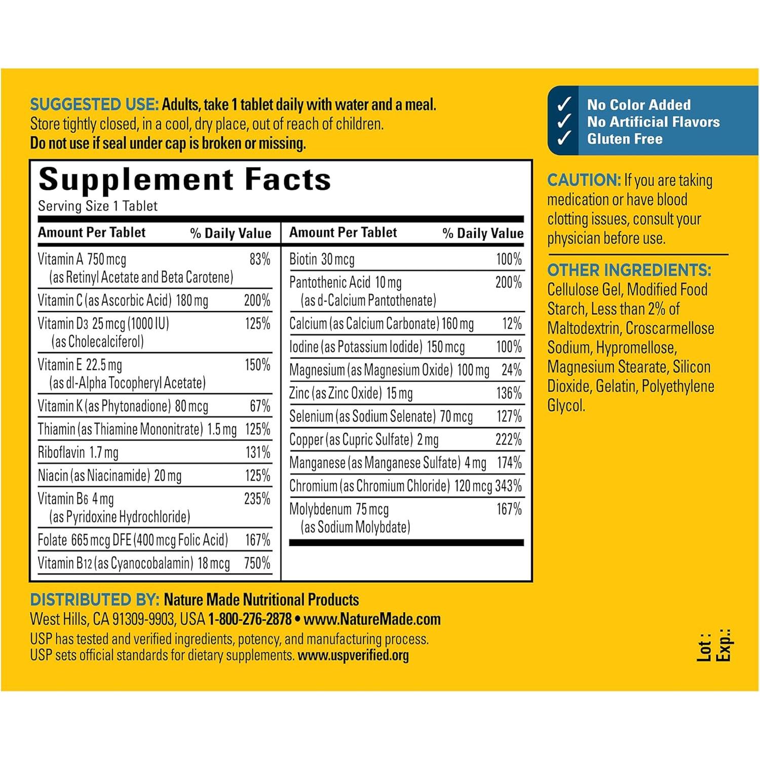 Multivitamina Nature Made Para Él 90 Tabletas Sin Hierro