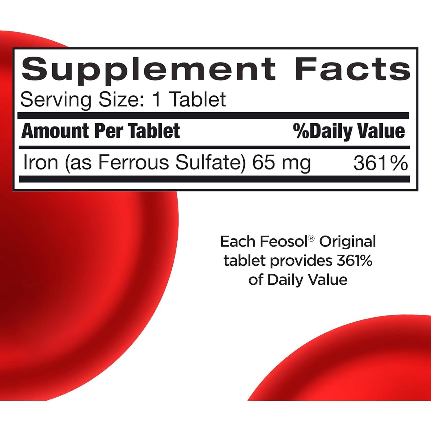Suplemento de Hierro Feosol Original 325mg 120 Tabletas
