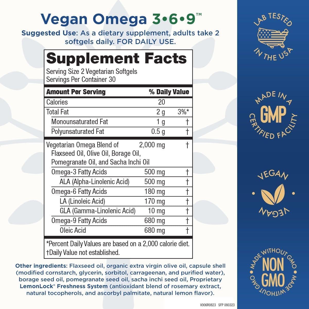 Omega 3-6-9 Vegano Purity Products - 60 Cápsulas de Ácidos Grasos