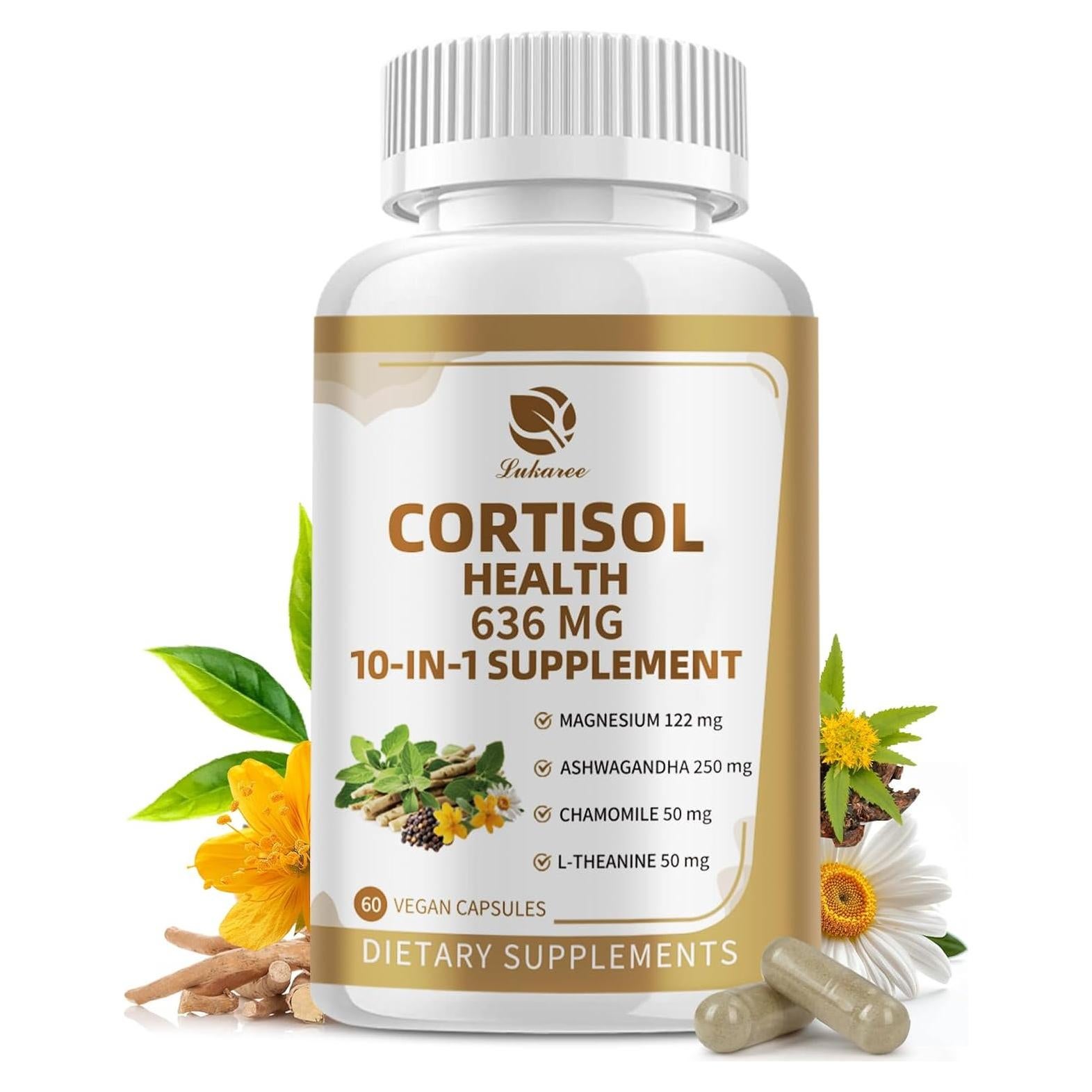 Suplemento de Cortisol 10-en-1 Lukaree 60 Cápsulas Veganas