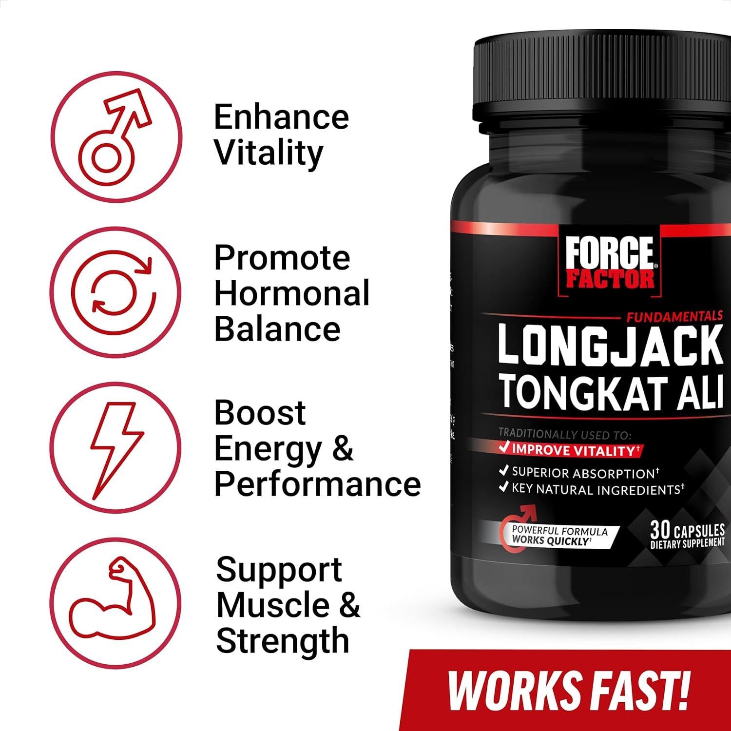 Suplemento Hormonal Force Factor Longjack Tongkat Ali 500mg 30 Cápsulas