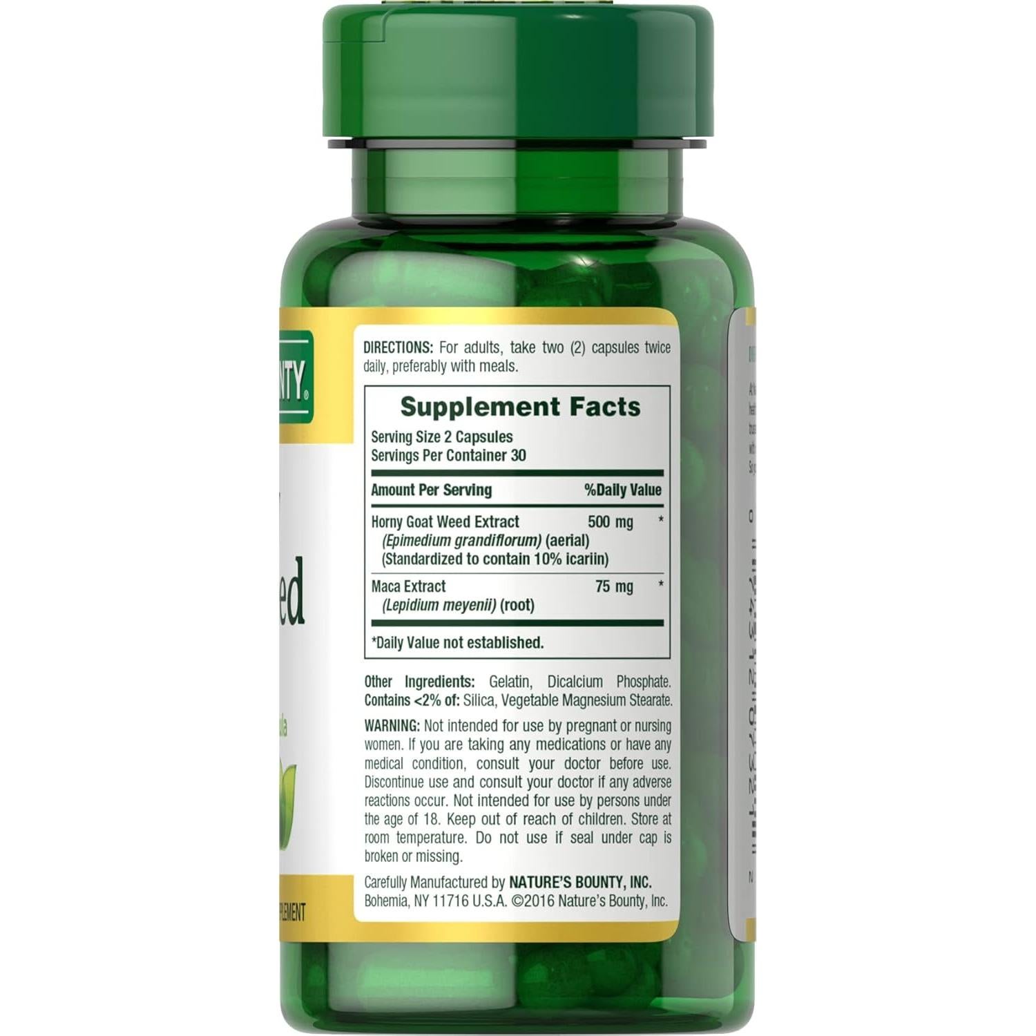 Suplemento Herbal Nature's Bounty Horny Goat Weed con Maca 60 Cápsulas