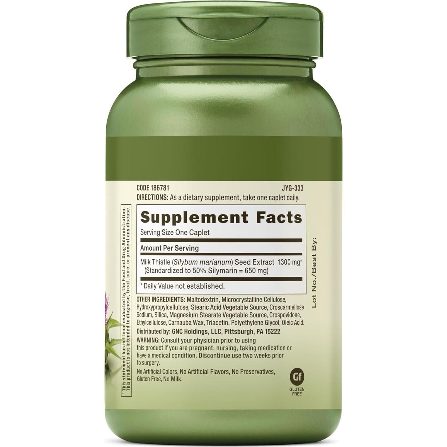 Suplemento Cardo Mariano GNC Herbal Plus 1300mg 120 Porciones