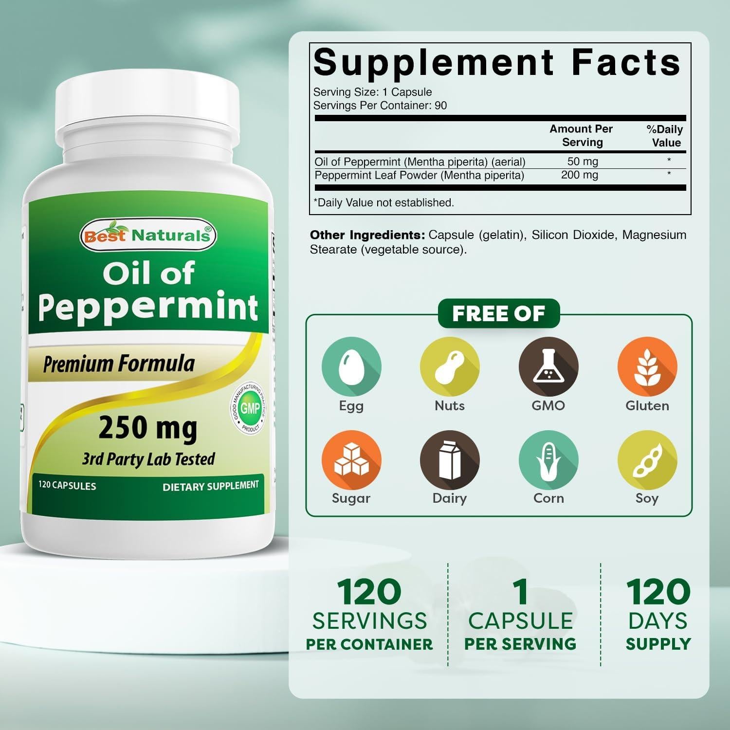 Suplemento Dietético Aceite de Menta Mejor Naturales 250 mg 120 Cápsulas