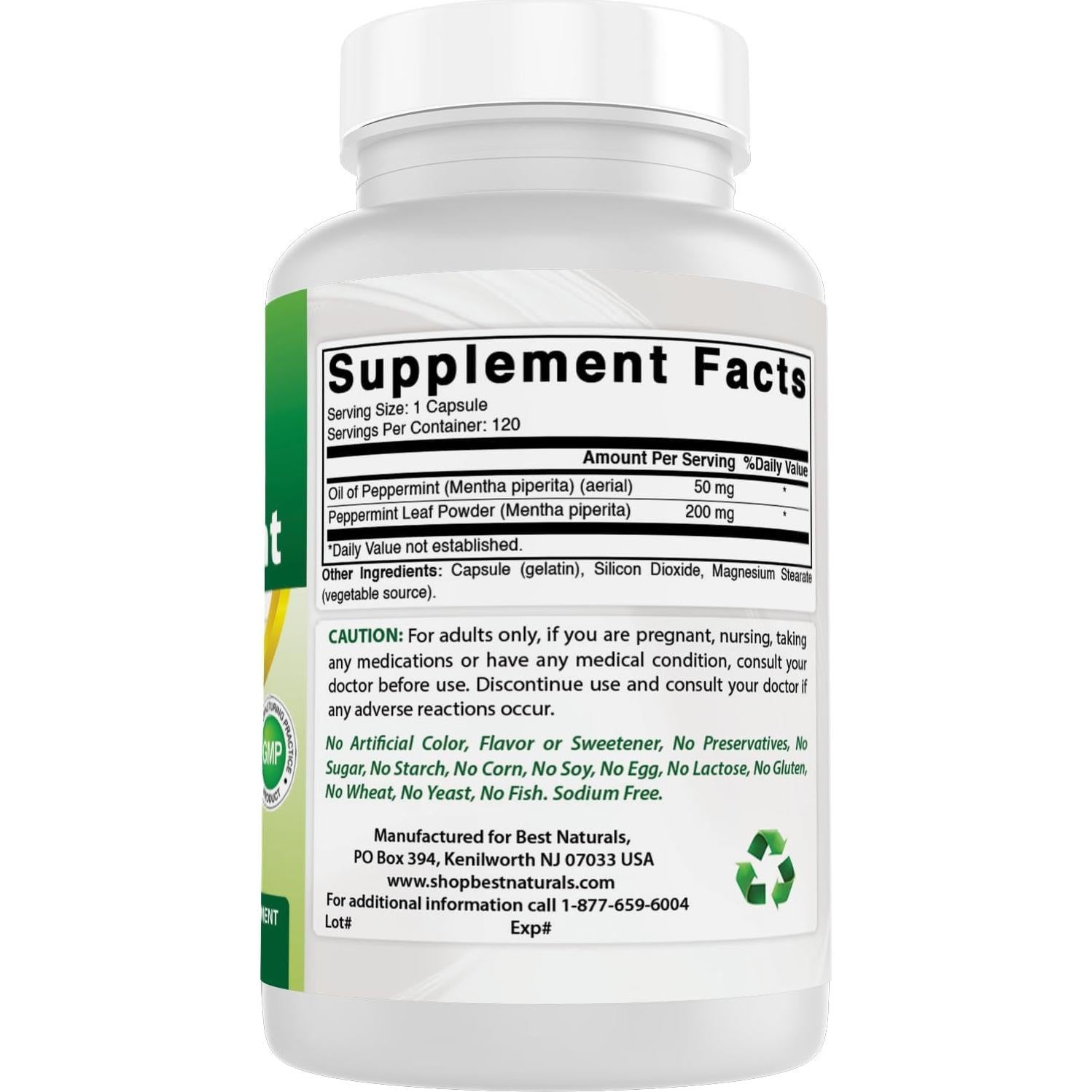Suplemento Dietético Aceite de Menta Mejor Naturales 250 mg 120 Cápsulas