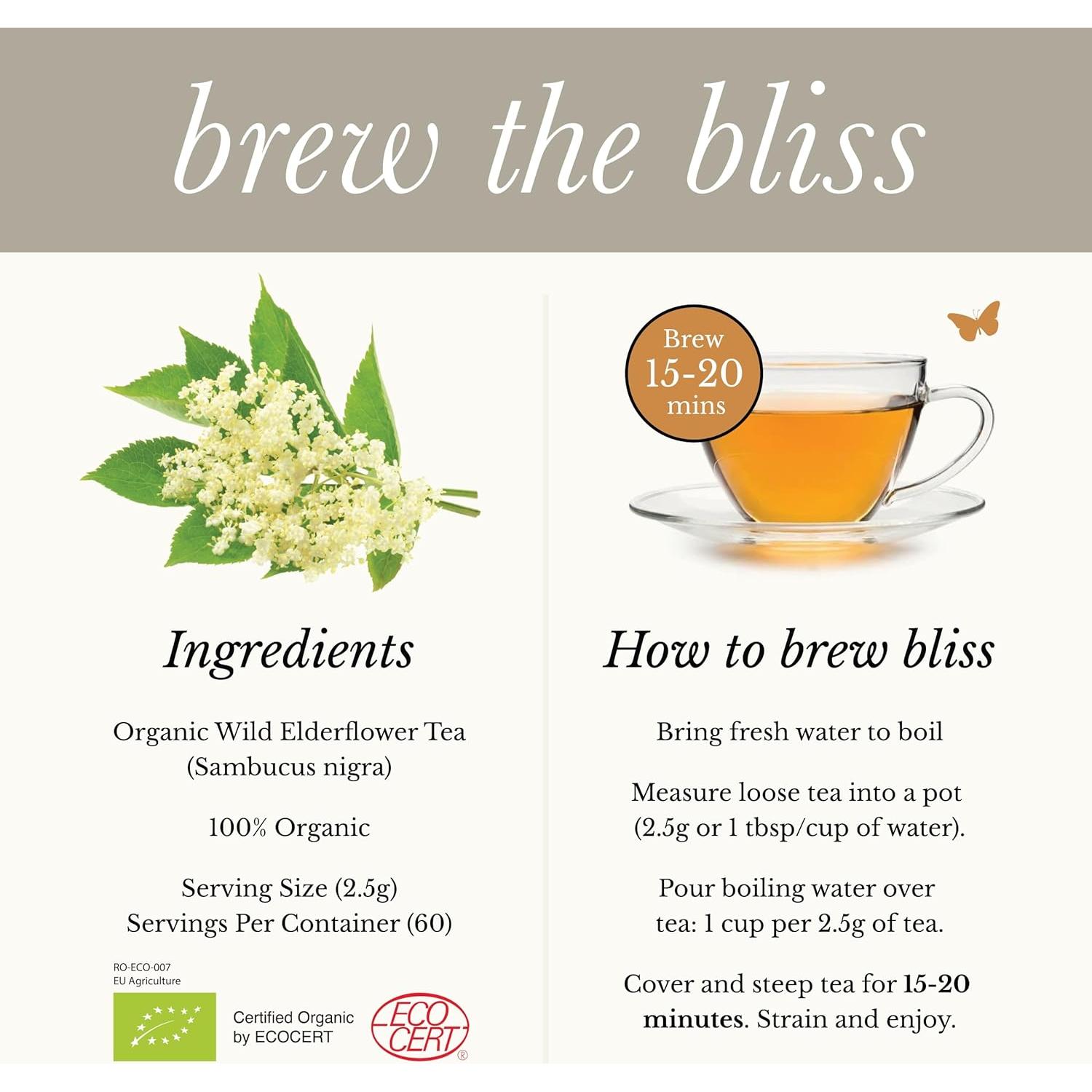 Té de Flor de Saúco Orgánico Wild Bliss - 60 Porciones - 150.5g