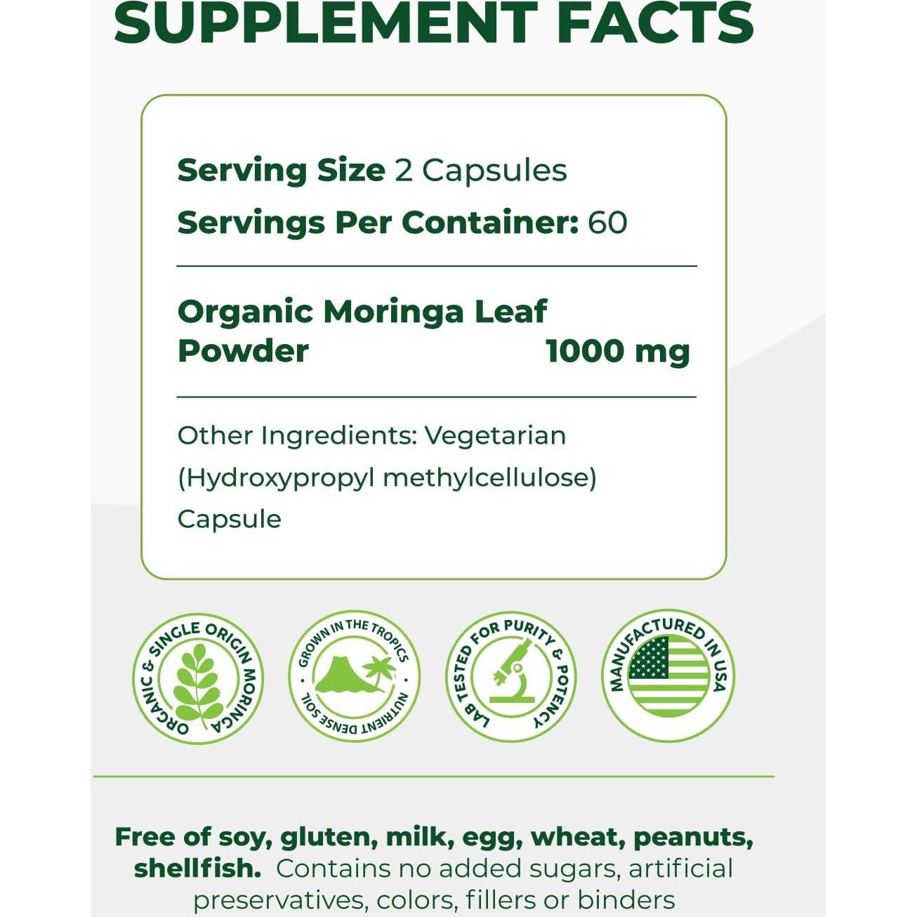 Cápsulas de Moringa Orgánica Pura Vida 120ct 500mg