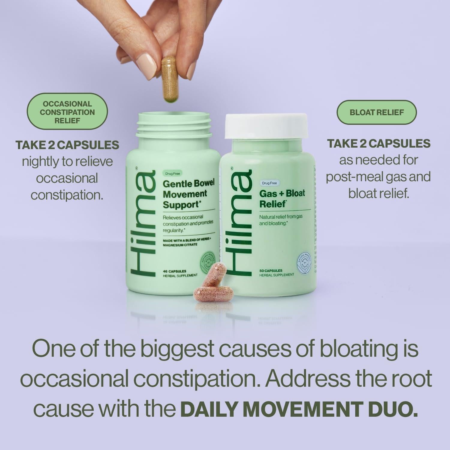 Hilma Dúo de Movimiento Diario y Alivio de Gas - 50 Cápsulas
