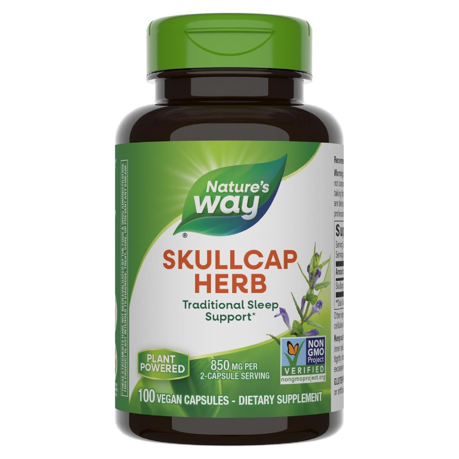 Hierba de Skullcap Nature's Way 100 Cápsulas Veganas Sin Gluten