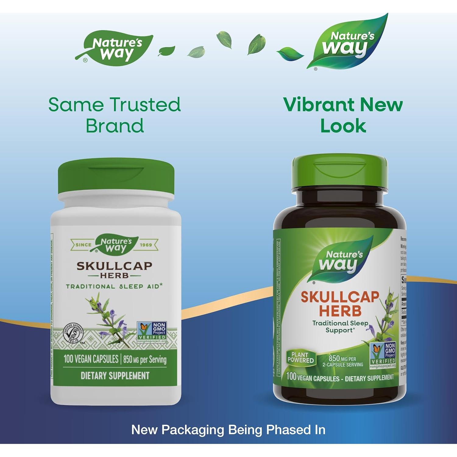 Hierba de Skullcap Nature's Way 100 Cápsulas Veganas Sin Gluten