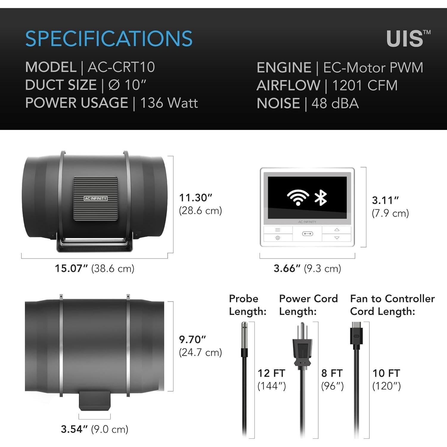 Ventilador de Techo AC Infinity Cloudtray T10 1200 CFM WiFi